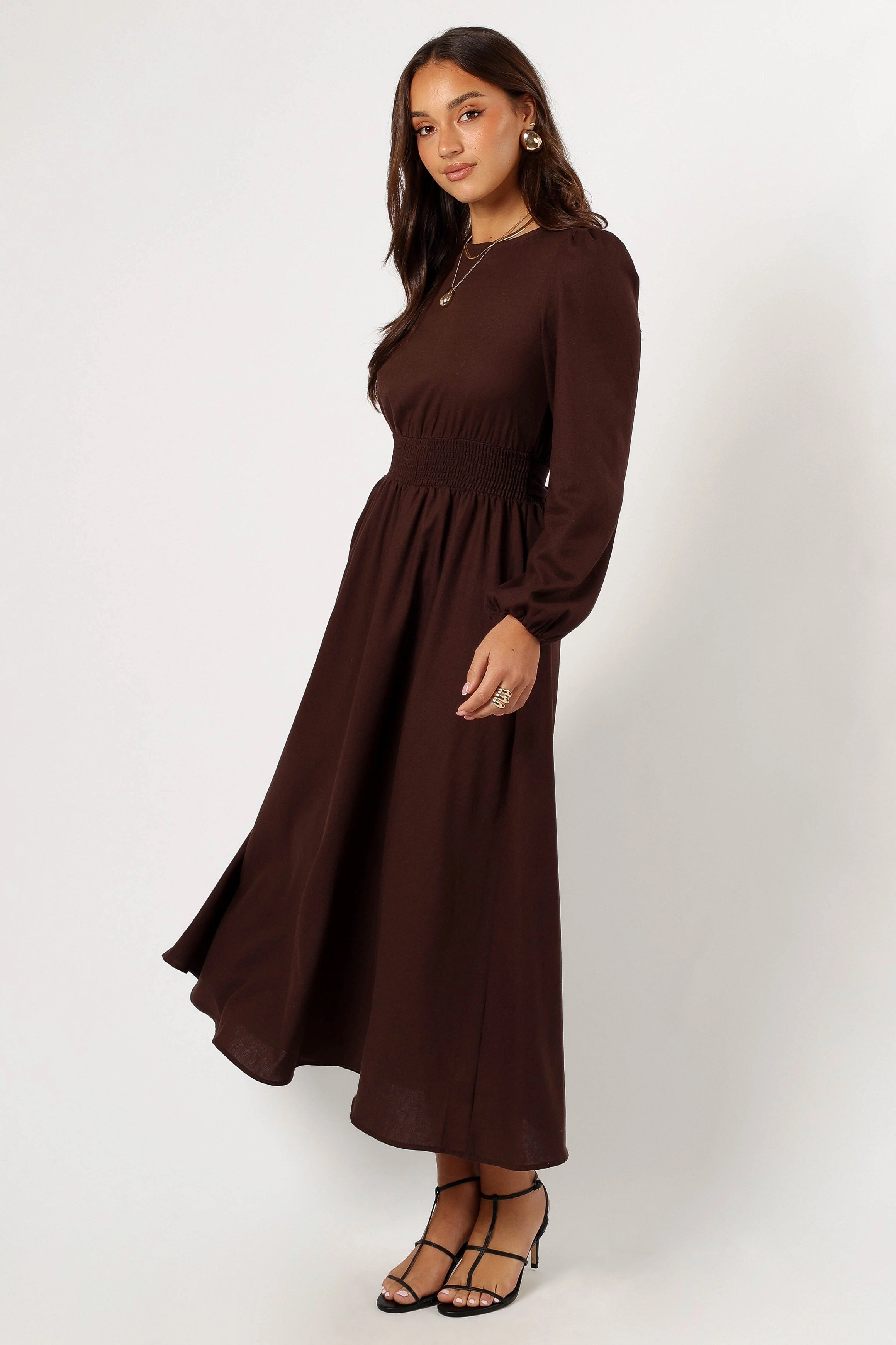 Dinner Outfit Roman Long Sleeve Maxi Dress - Brown