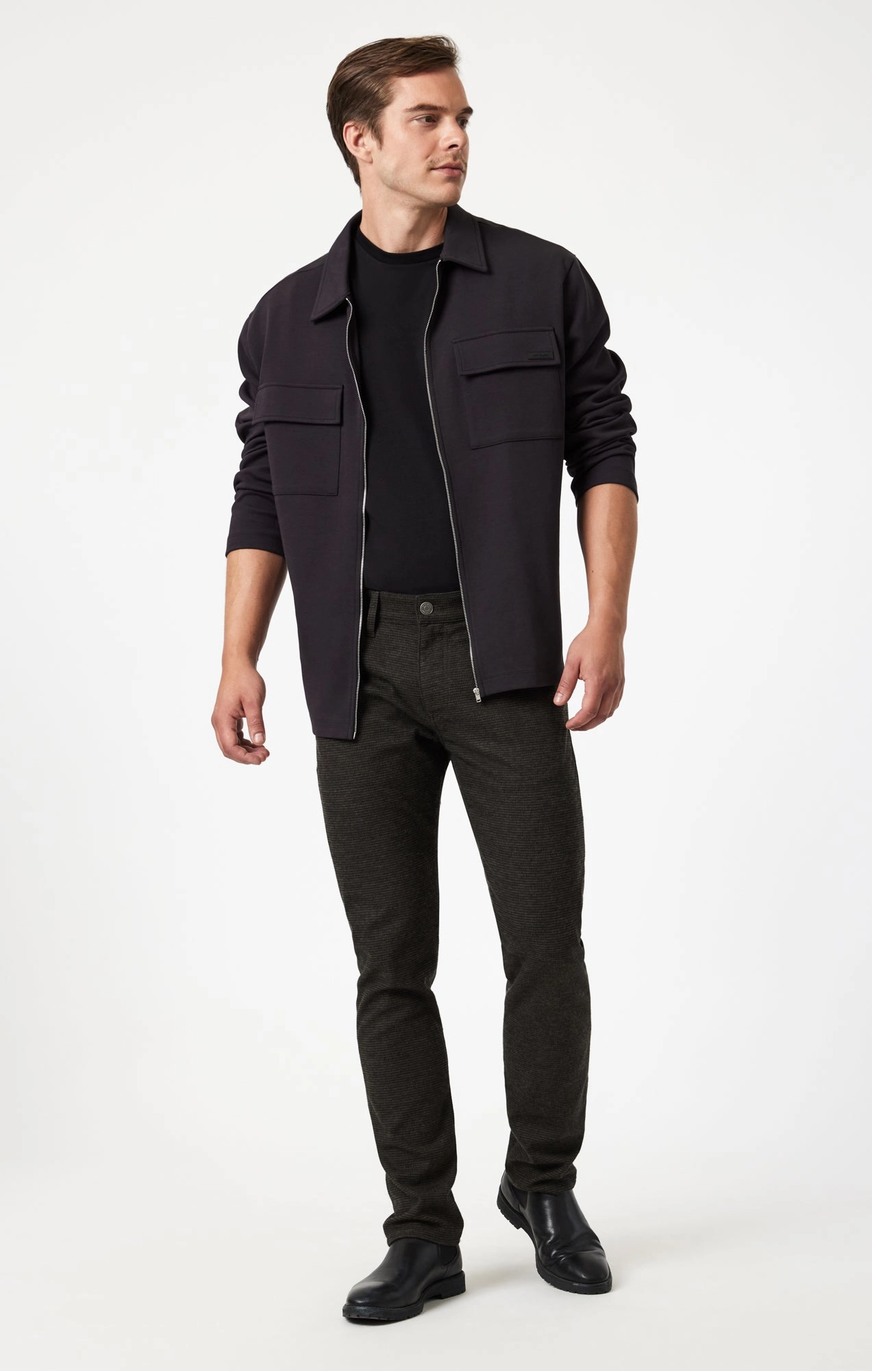 JAKE SLIM LEG IN BROWN HERRINGBONE Friction Resistant Fabric