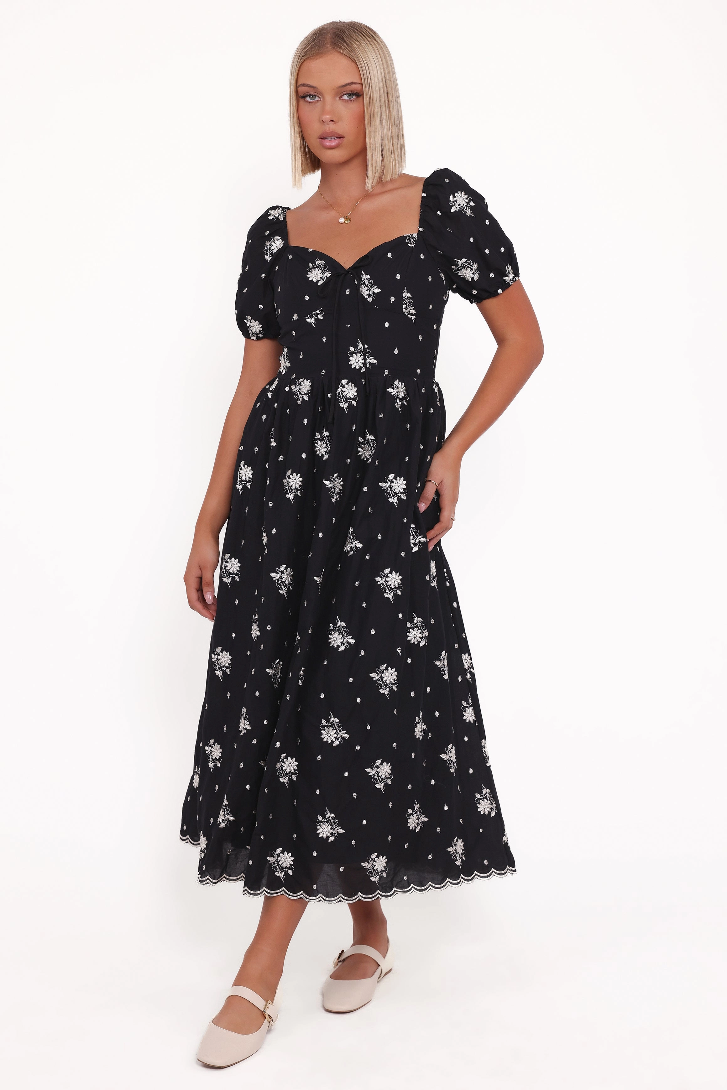 Perfect Day-to-Night Skin Glow Rosemarie Midi Dress - Black Floral