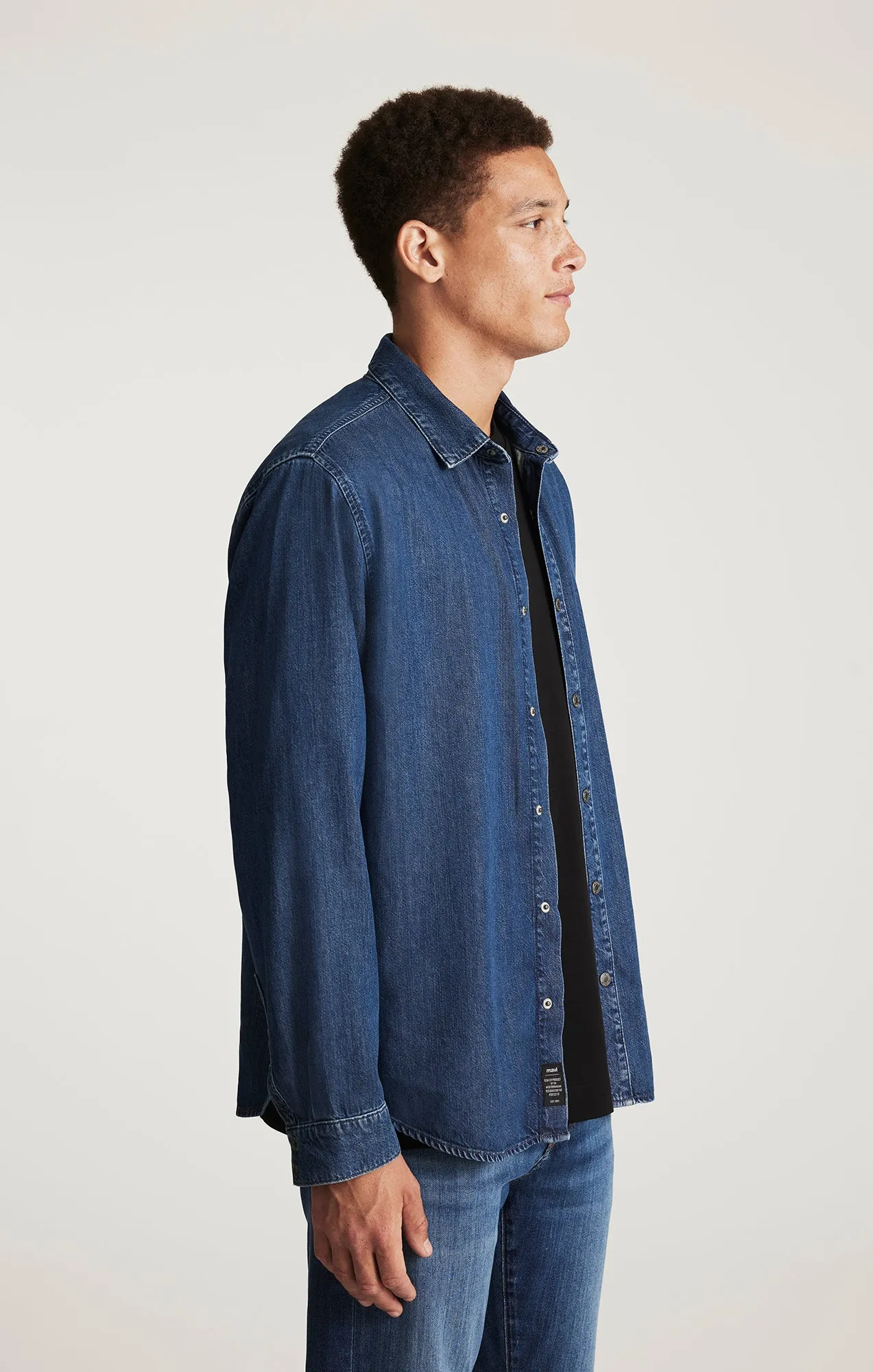 ROY DENIM SHIRT IN DARK INDIGO LUXE BLACK No Slip Shoulder Grips