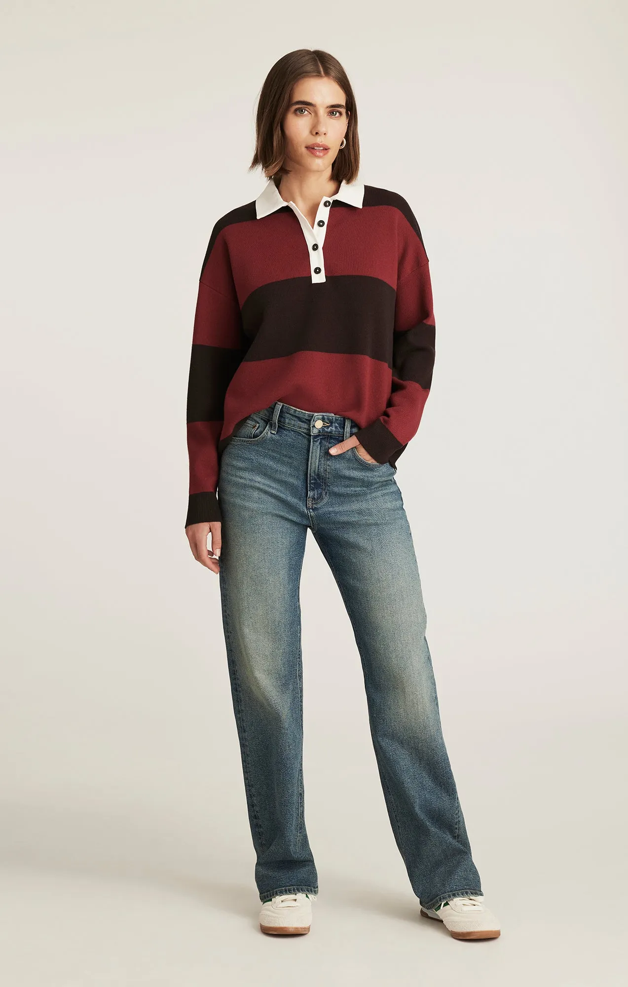 RUGBY POLO SWEATER IN MERLOT STRIPE No pockets marbled