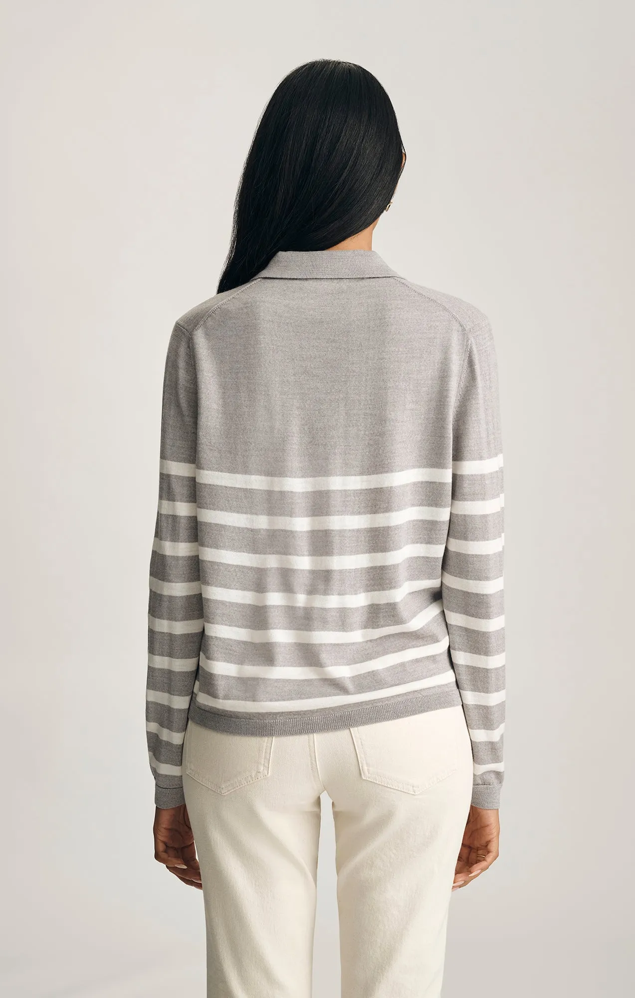EDITION WOOL POLO SWEATER IN LIGHT GREY MELANGE STRIPE Plus Size Seasonal Collection