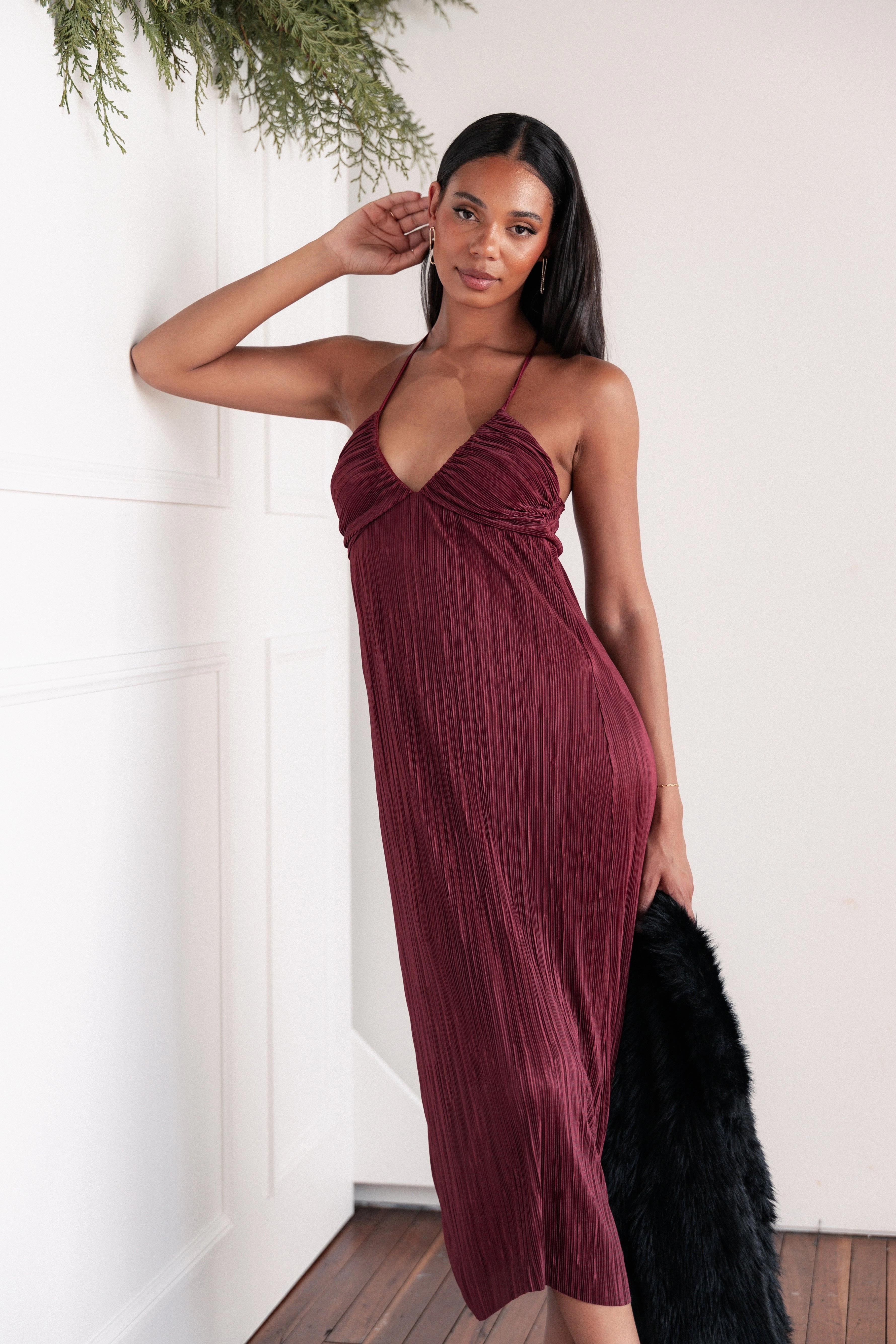 Art-Gallery Safi Plisse Maxi Dress - Wine