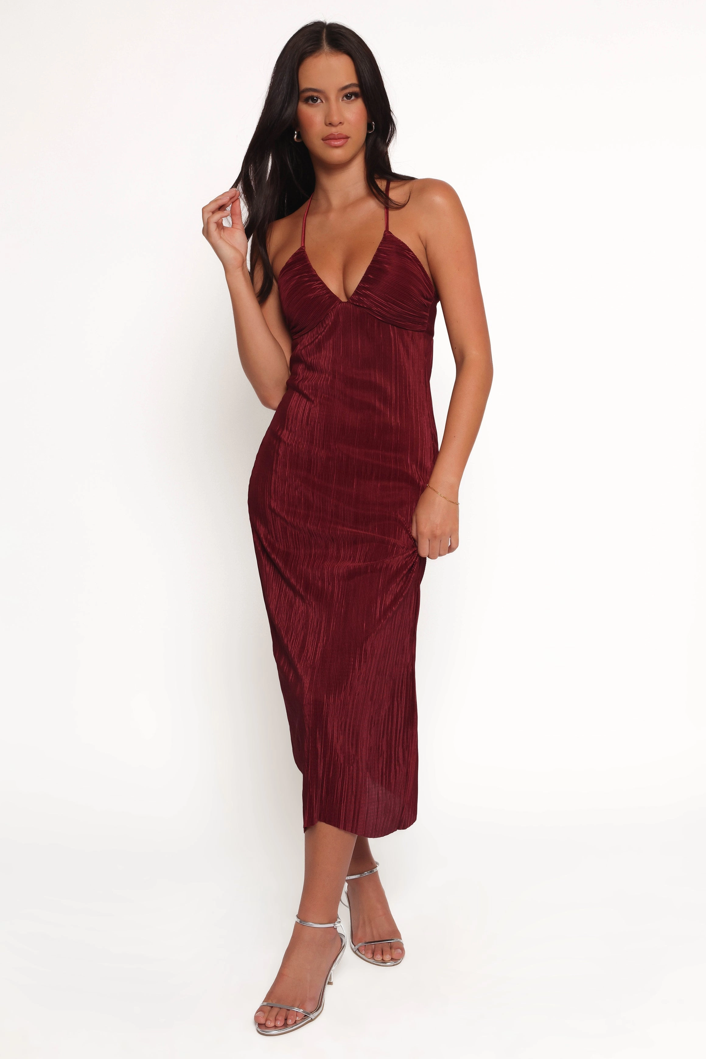 Safi Plisse Maxi Dress - Wine Soft Shine Clean Tone