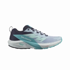 NarrowFit Salomon Women's Sense Ride 5 Trail Running Shoes - Cashmere Blue/Carbon/Peacock Blue