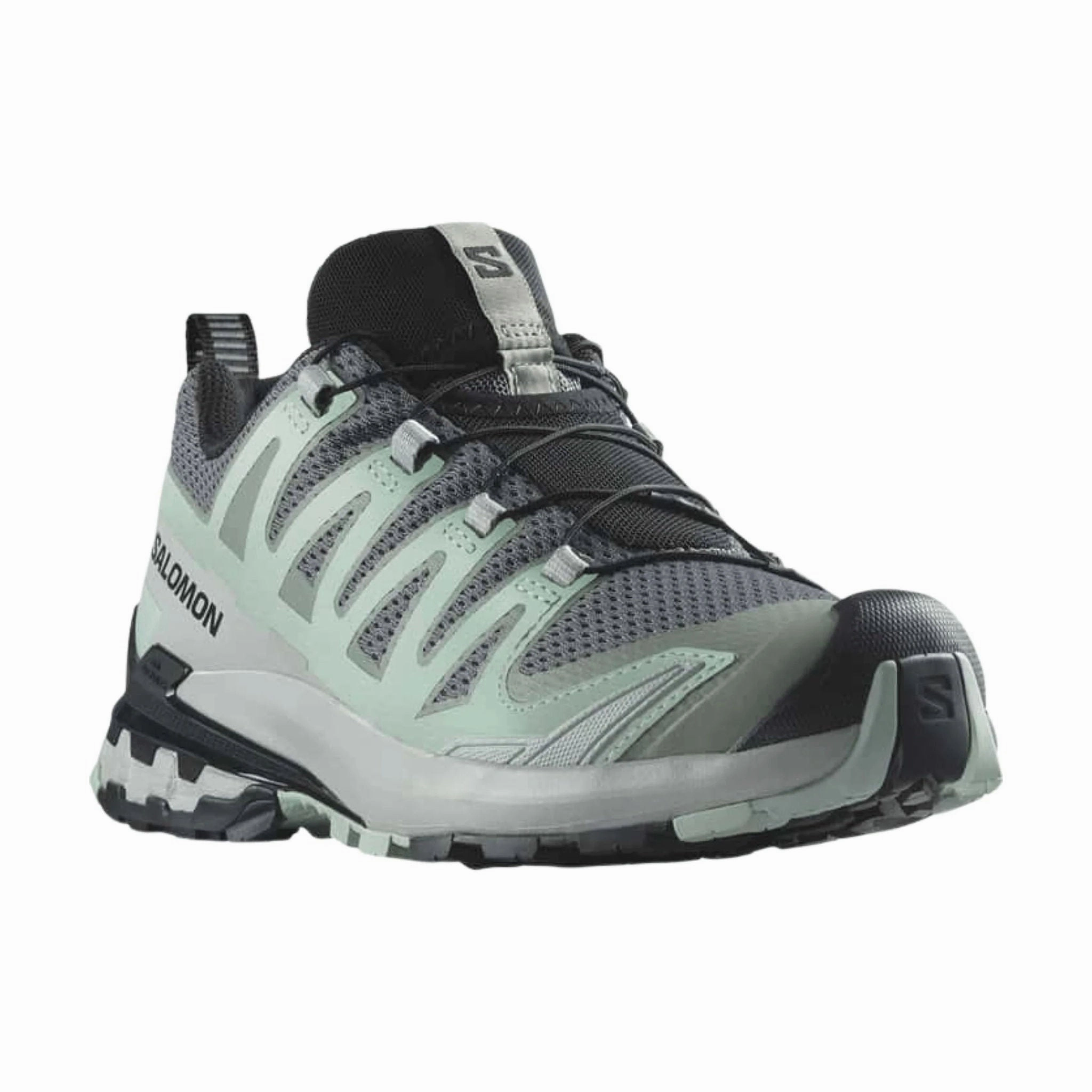 Salomon Women's XA Pro 3D V9 Trail Running Shoes - Quiet Shade/Lily Pad/Blue Haze Arch Stabilizer System Waterproof Lining