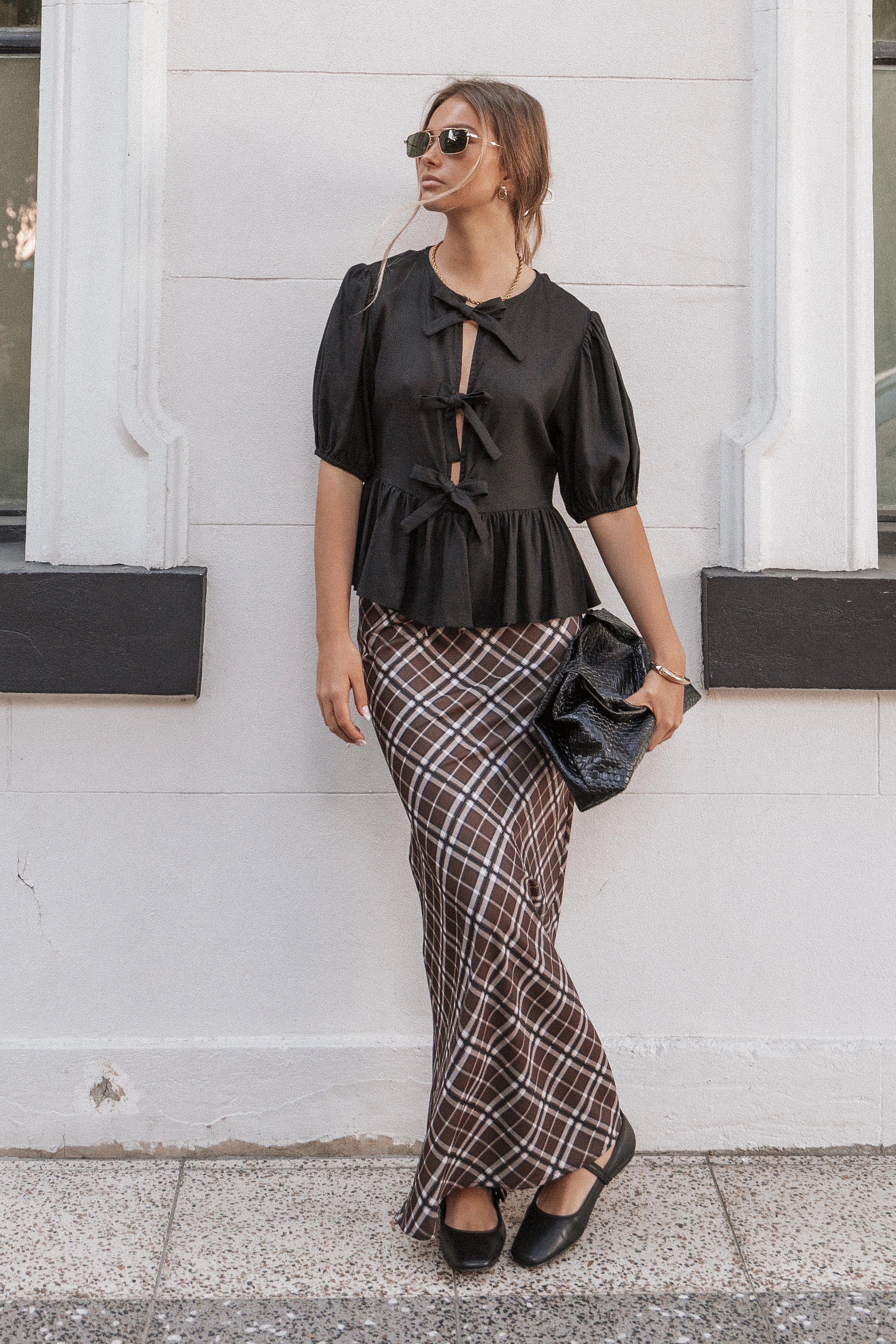Fold Over Design Texture Focus Sandra Midi Skirt - Brown Check