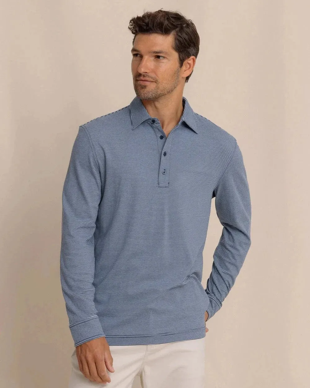 Breathable Cotton Blend Smart Look Sandy Cay Long Sleeve Knit Polo