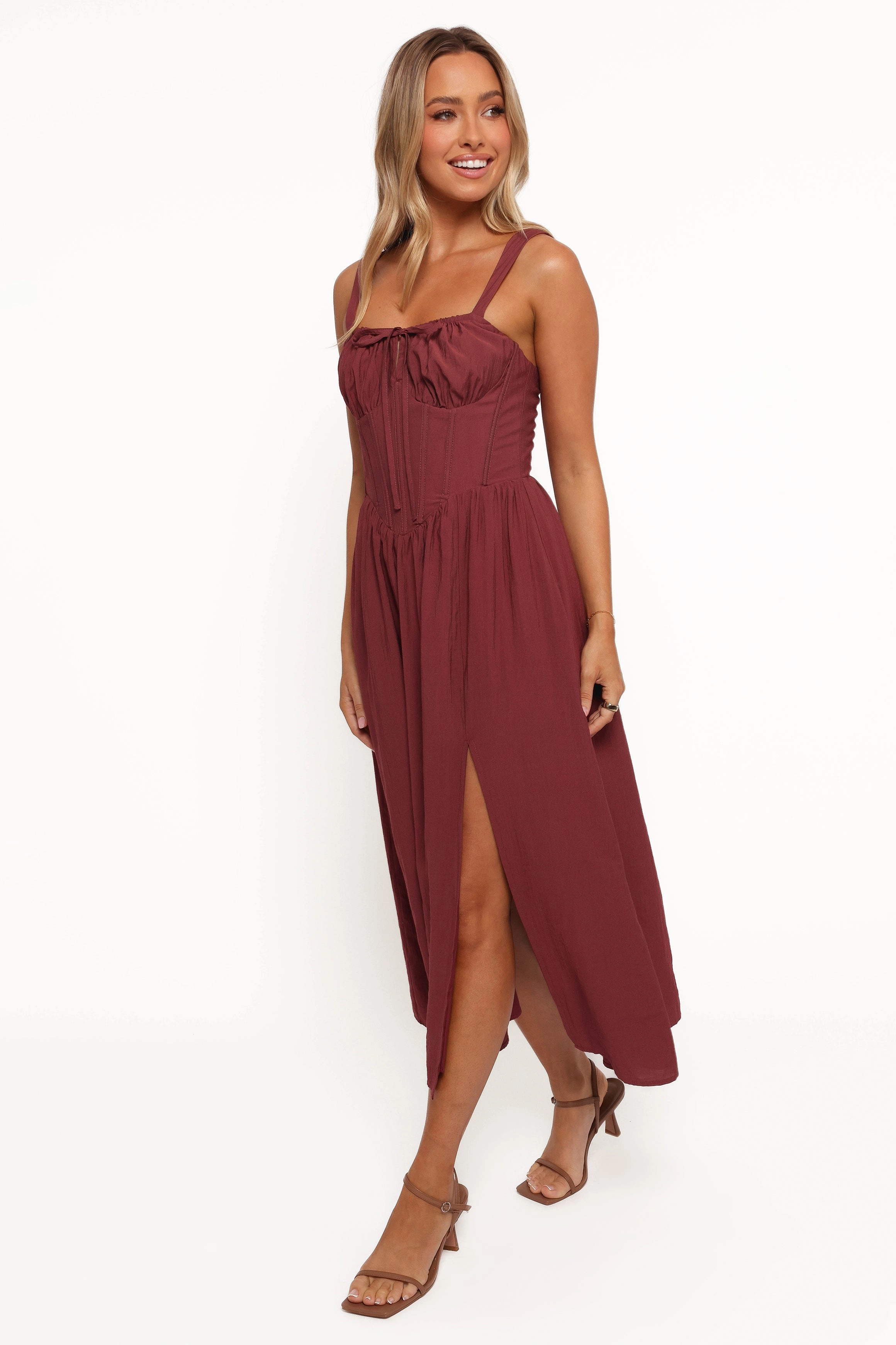 Perfect For Any Occasion Bold colors Sofie Midi Dress - Brick
