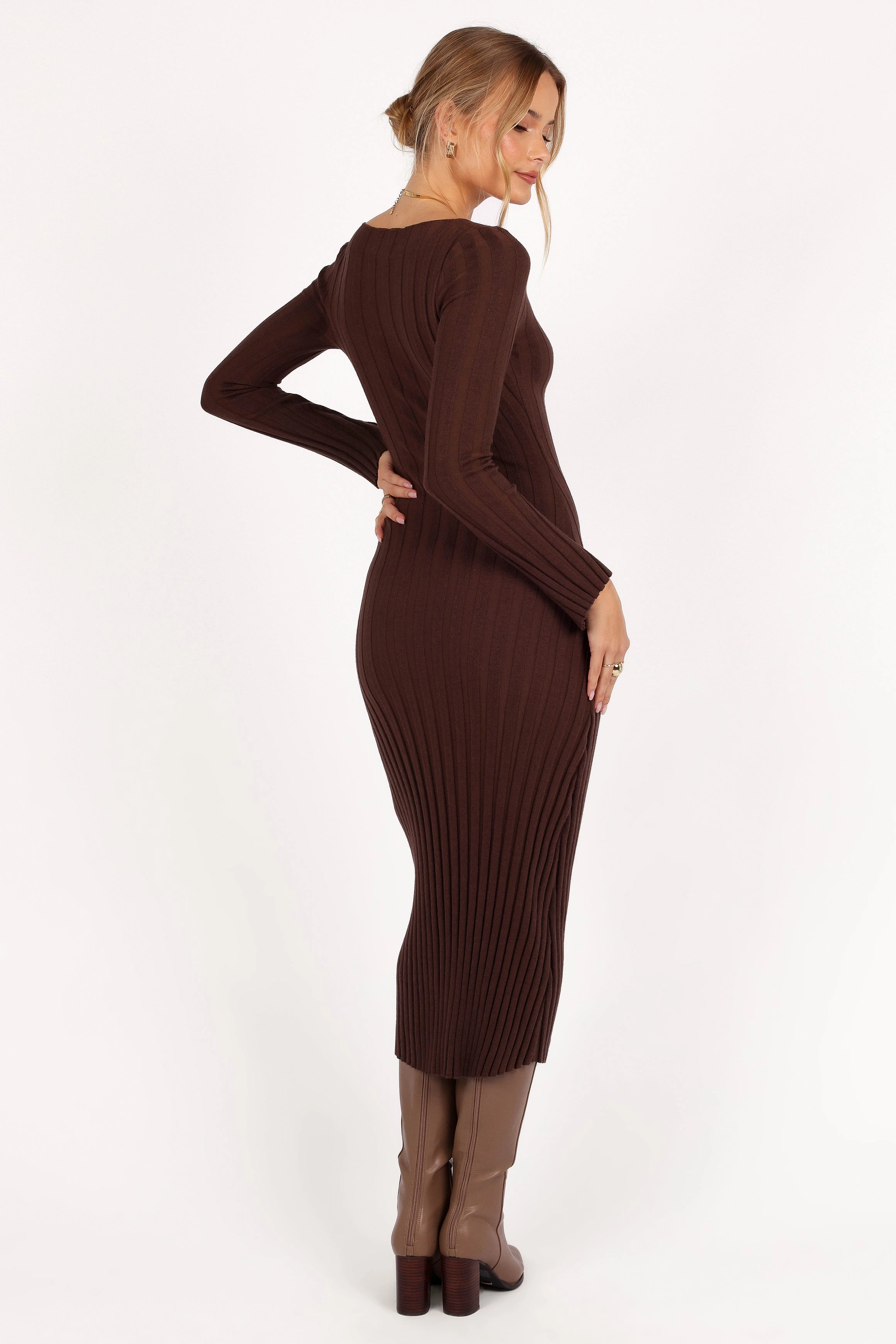 Smooth Curve Jolene Long Sleeve Maxi Dress - Brown