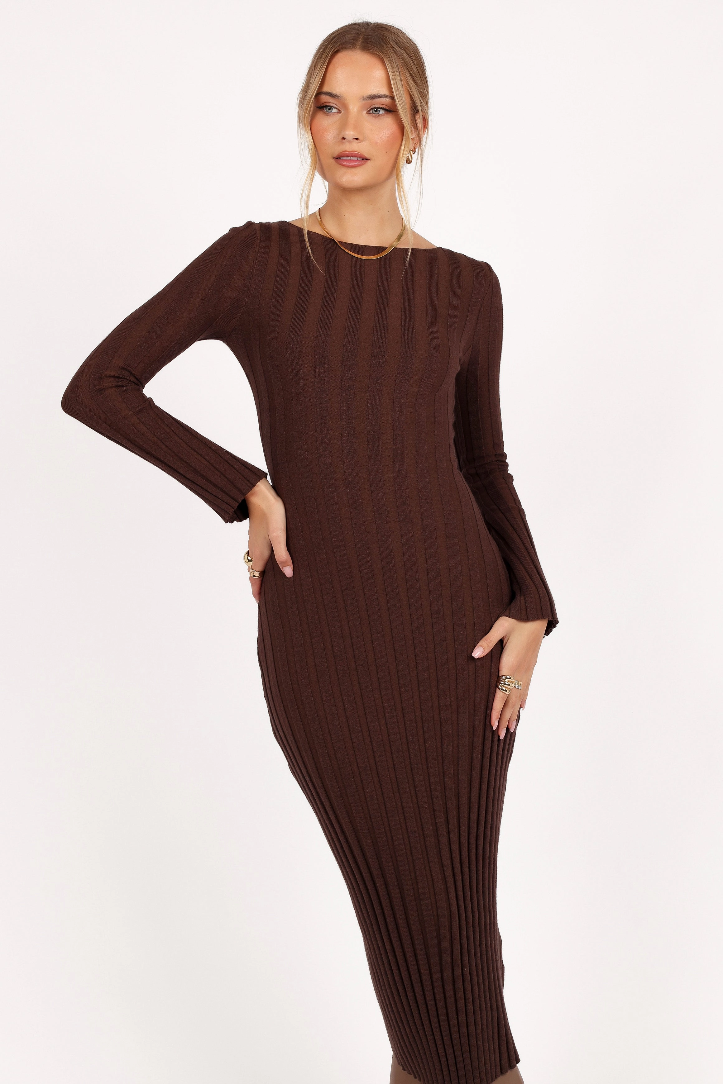 Jolene Long Sleeve Maxi Dress - Brown Coastal Soft Texture Play