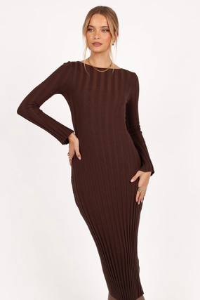 Jolene Long Sleeve Maxi Dress - Brown Coastal Soft Texture Play