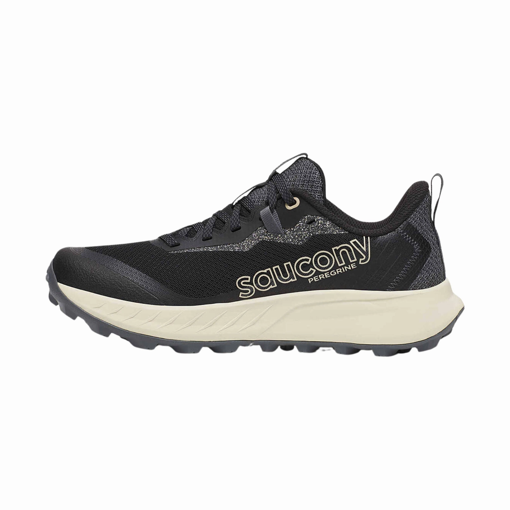 ventilation channels Recycled Fiber Upper Saucony Women's Peregrine 15 Hiking Shoes - Black/Pearl
