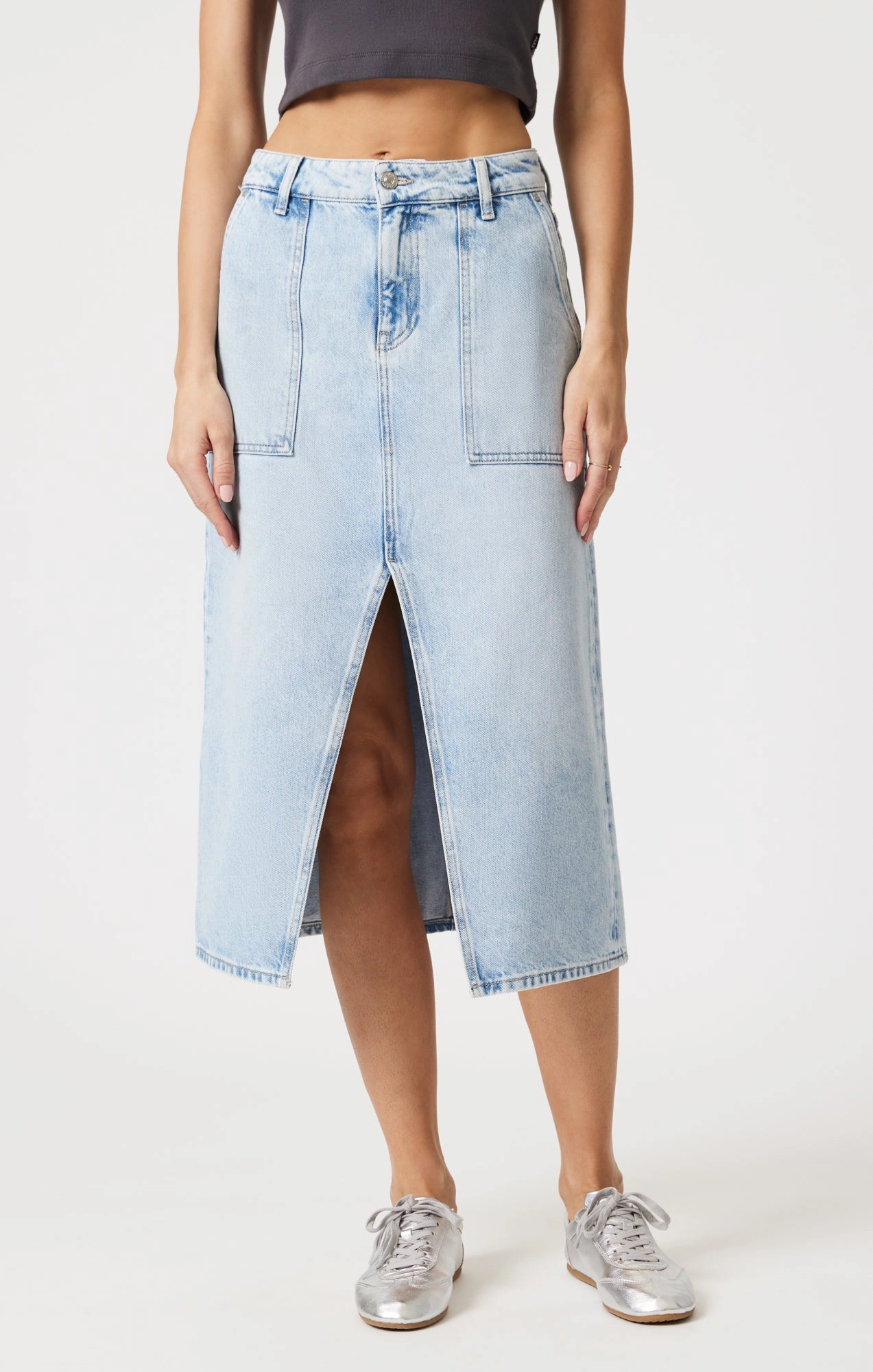 SAVINA DENIM SKIRT IN BLEACHED WELL BLUE Festival Outfit Professional Wear