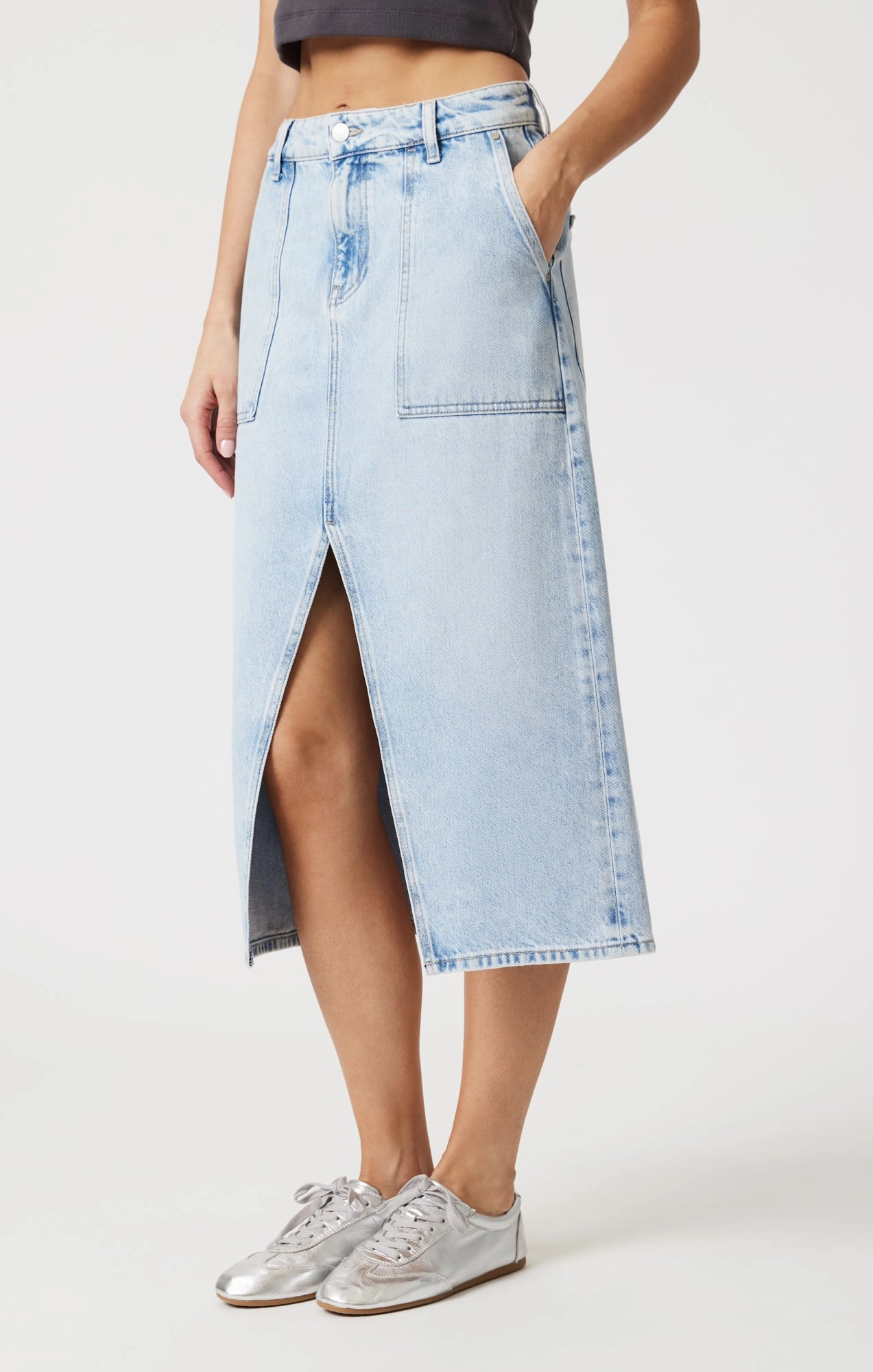 Utility Style SAVINA DENIM SKIRT IN BLEACHED WELL BLUE