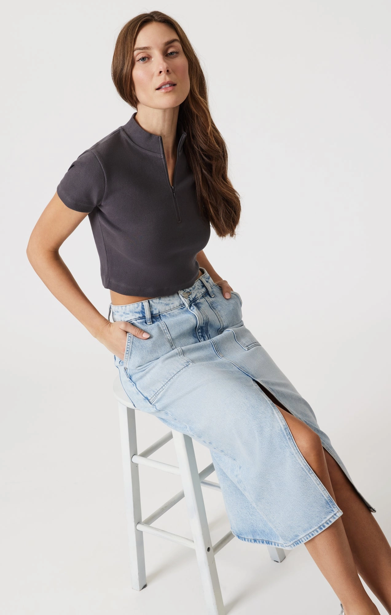 SAVINA DENIM SKIRT IN BLEACHED WELL BLUE Smooth Style Casual Option
