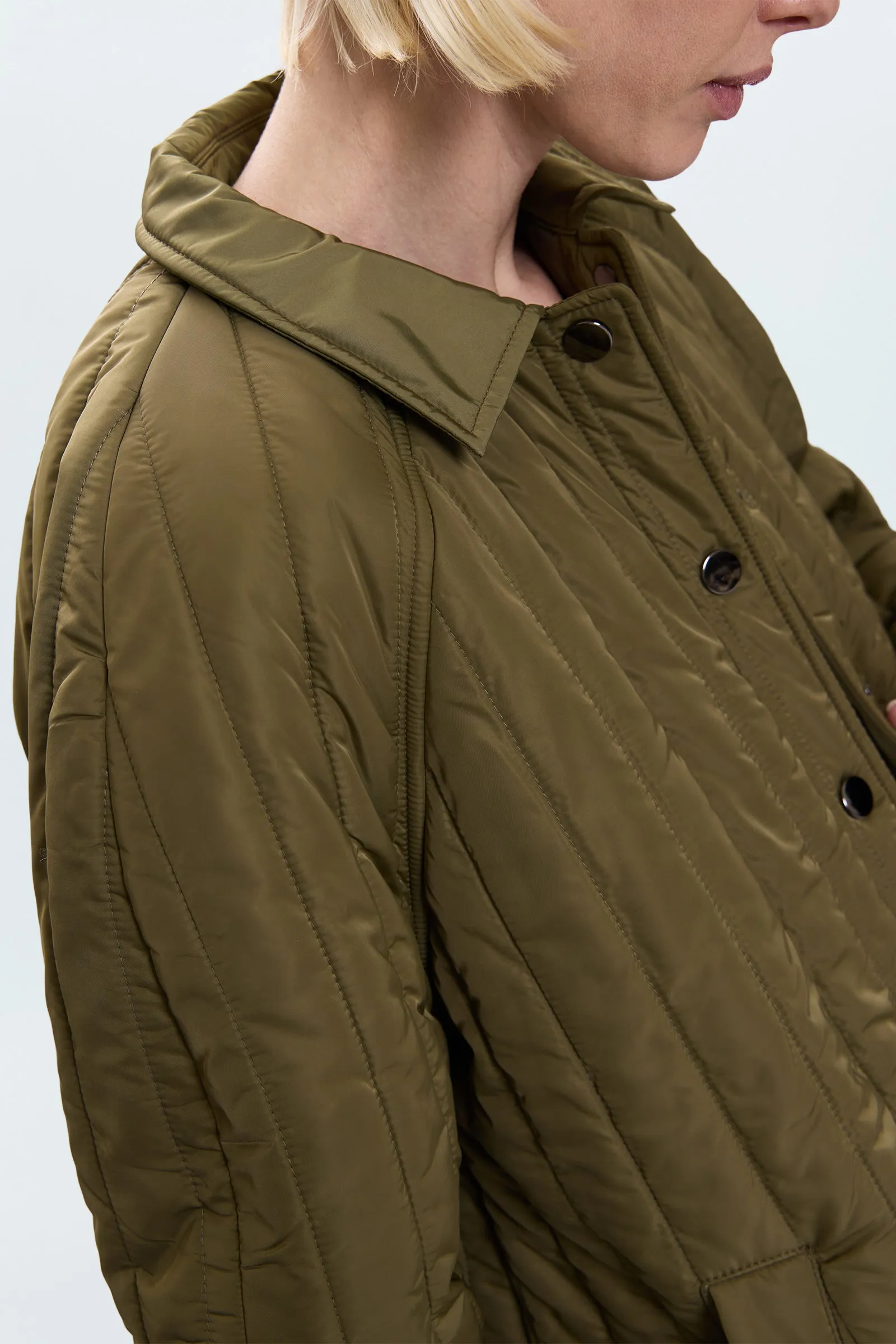 Sawyer Quilted Barn Jacket - Olive Full Zip Closure AntiStaticLayer