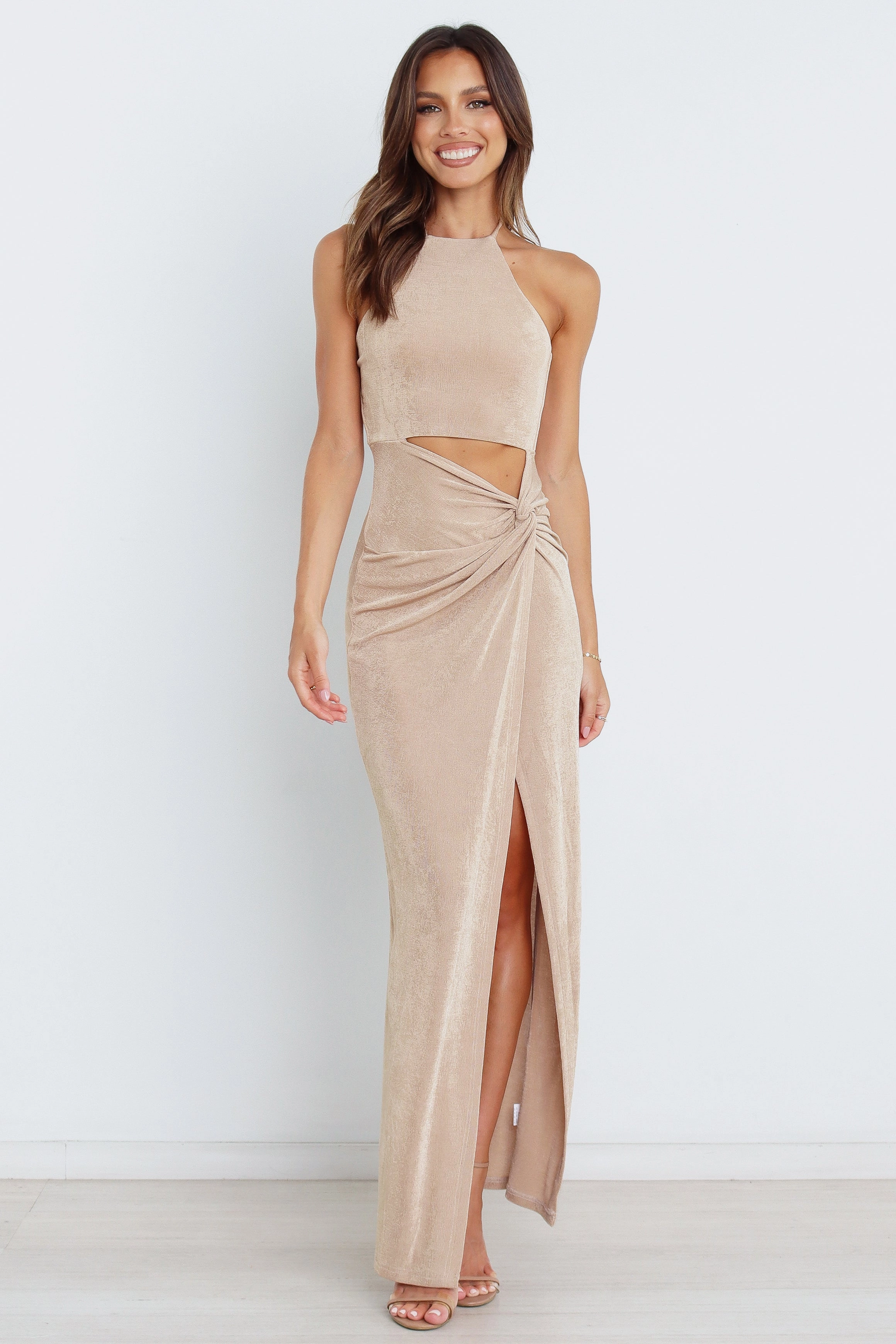Scarlette Dress - Gold Breathable Material Understated Charm