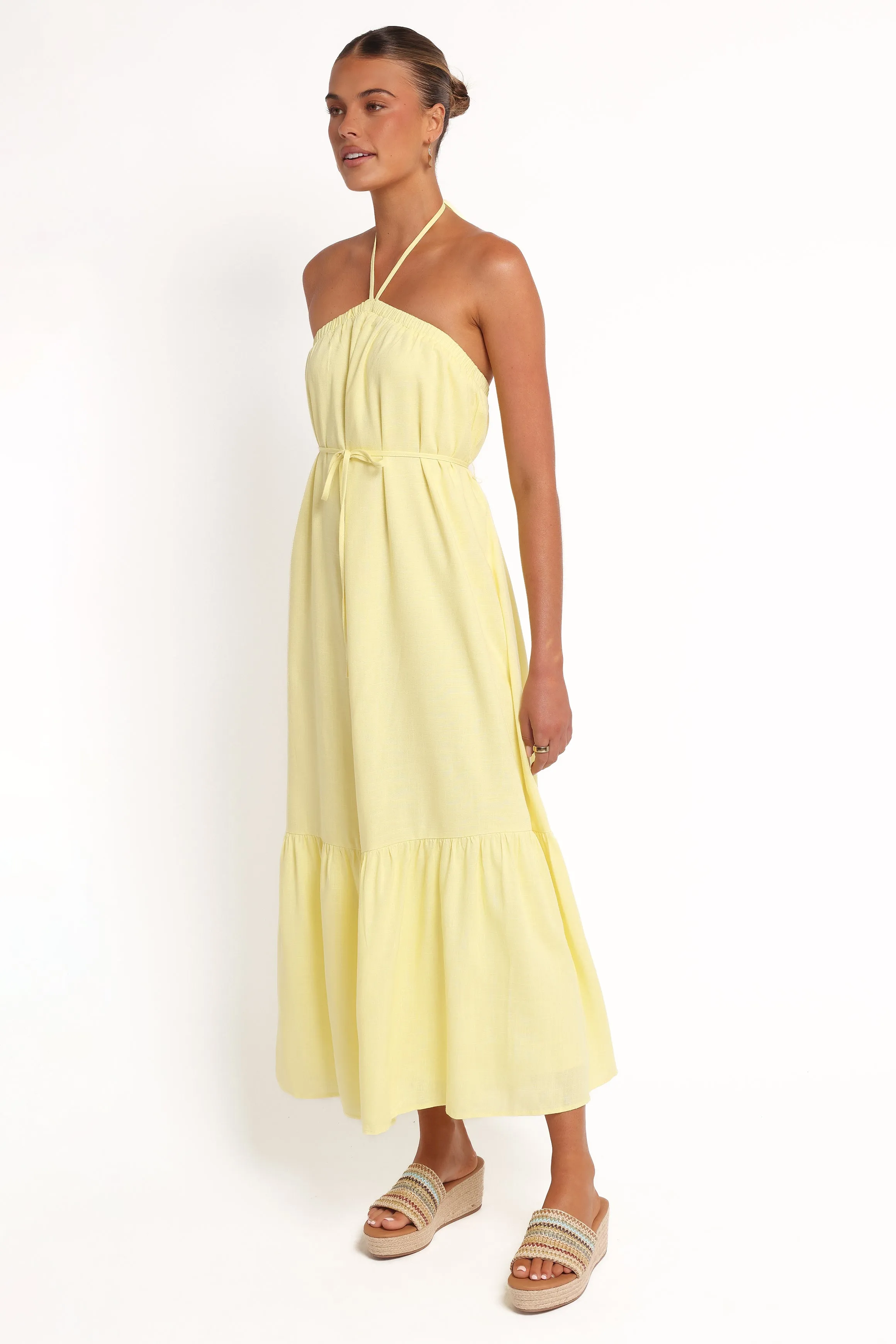 View Halterneck Maxi Dress - Lemon Romantic Hour Subtle Elegance