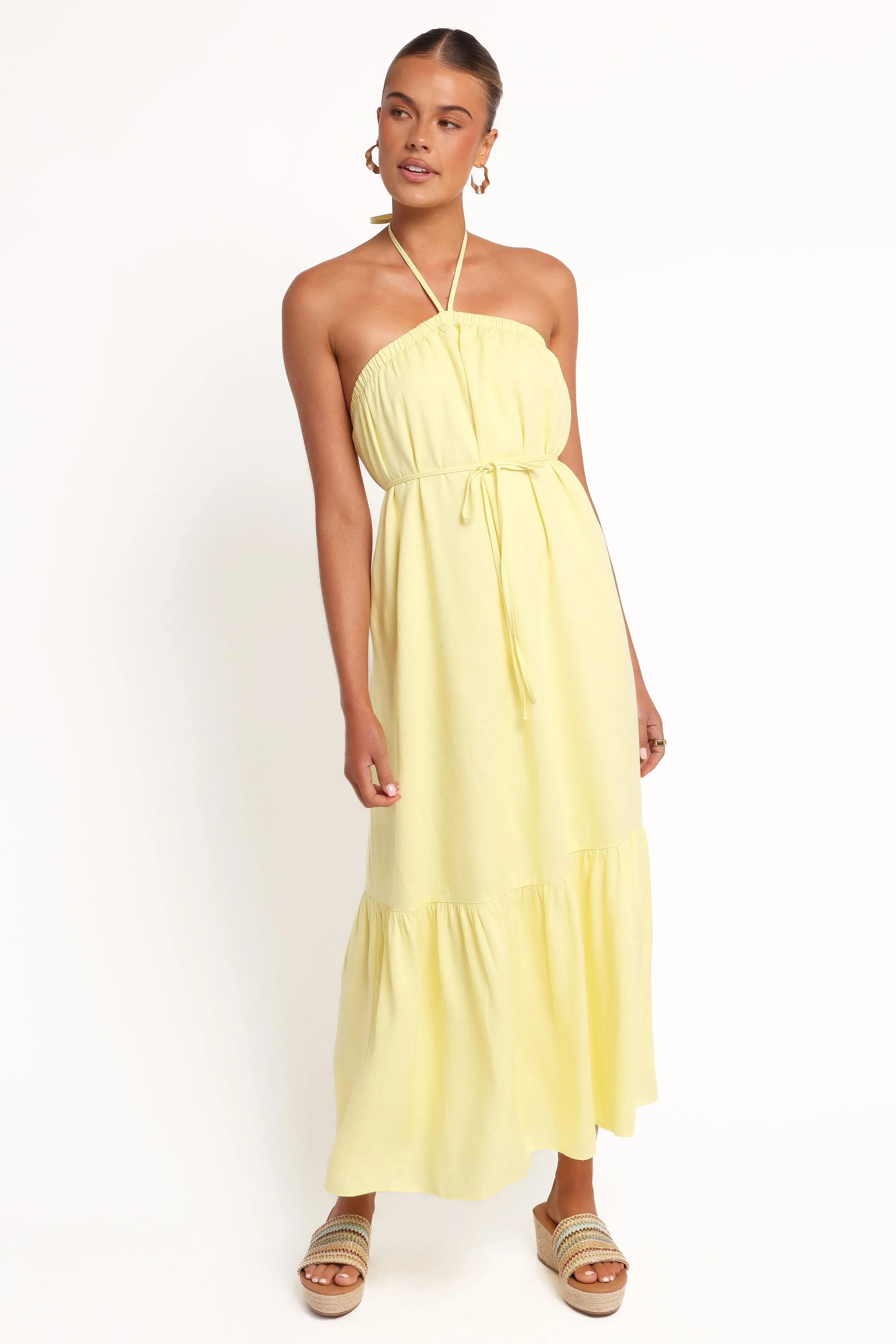 Smart Lines Travel Staple View Halterneck Maxi Dress - Lemon