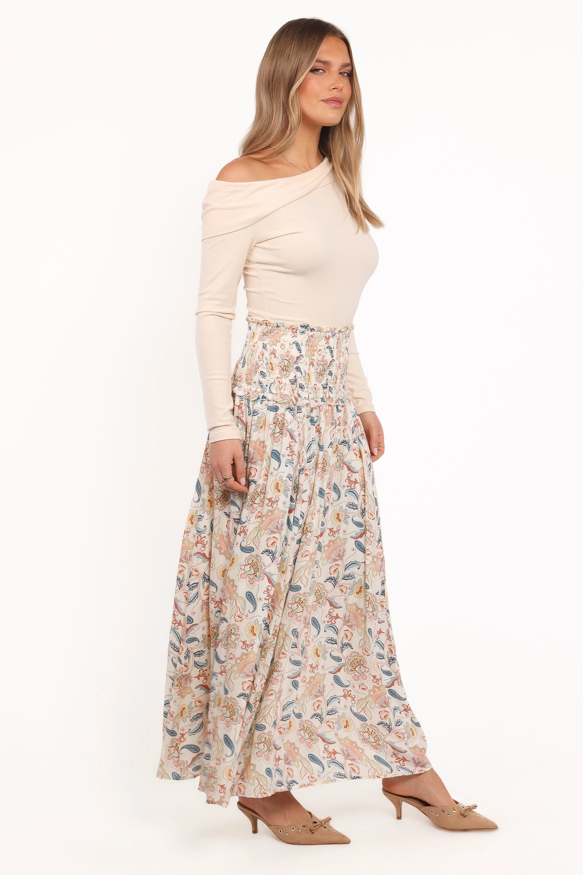 Seana Shirred Waist Maxi Skirt - Paisley Senior Style Pocket Design