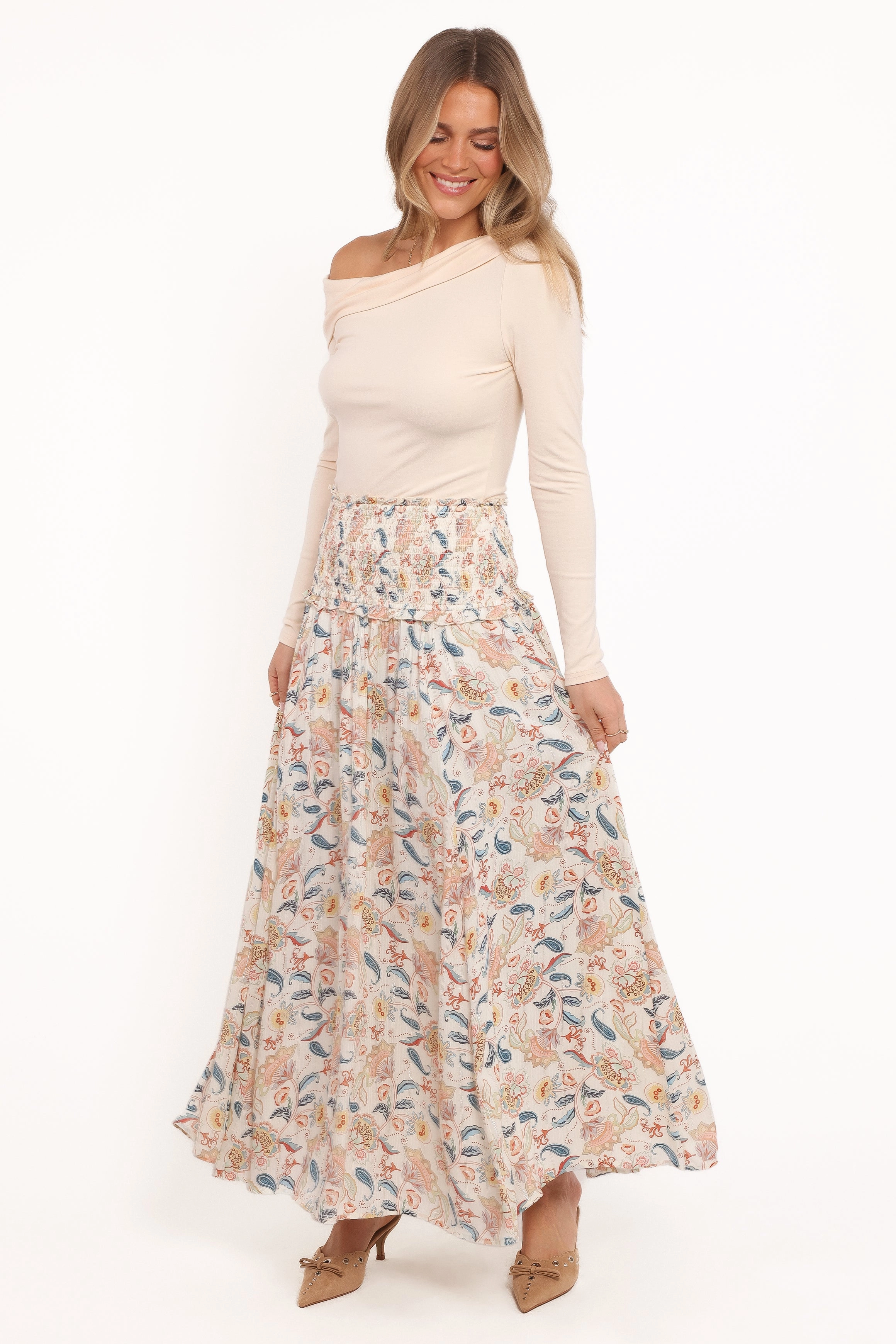 Seana Shirred Waist Maxi Skirt - Paisley Chill Wear