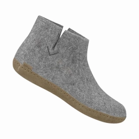 Glerups Boot With Leather Sole Slipper - Grey Suede Subtle design