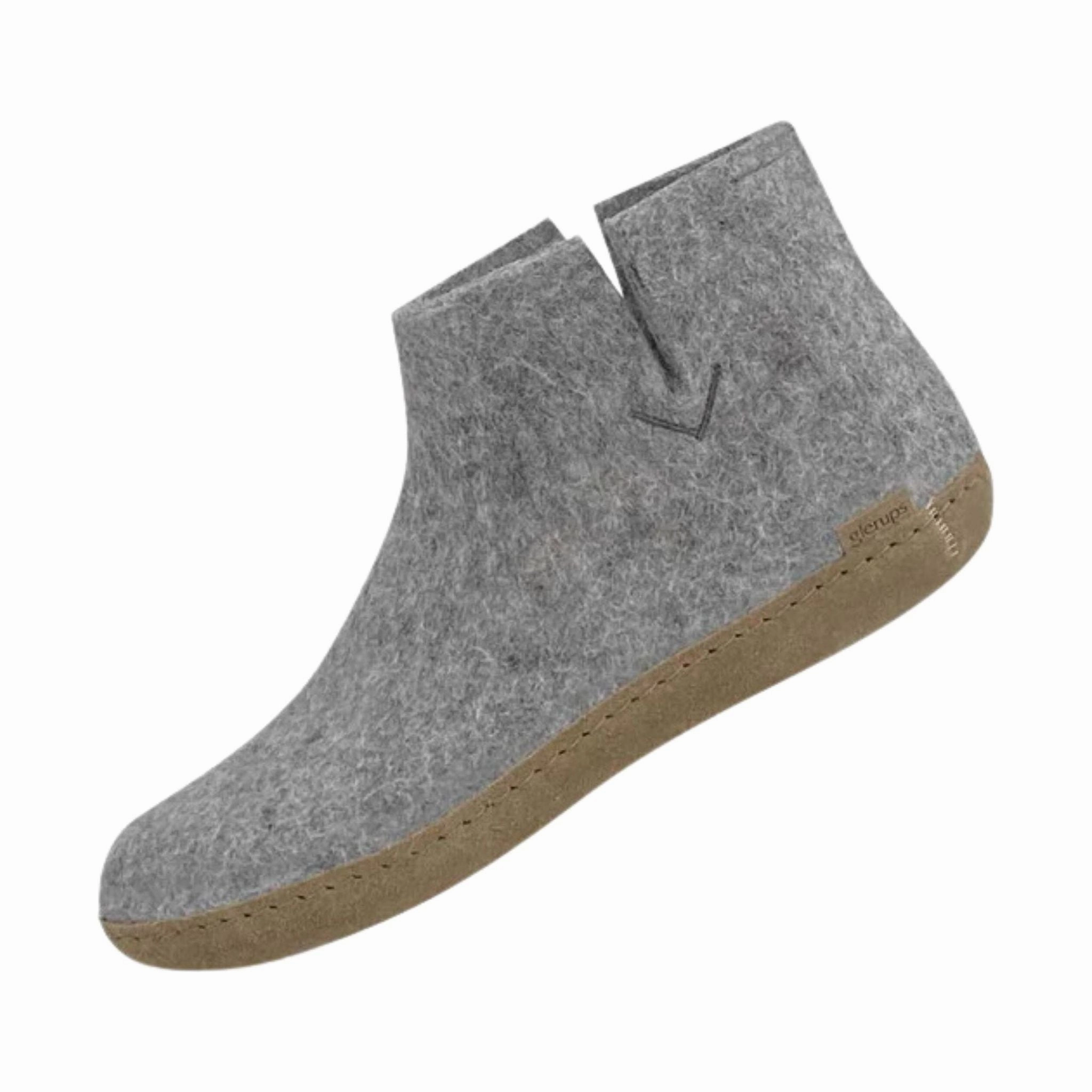 Low Profile Cold Climate Glerups Boot With Leather Sole Slipper - Grey Suede