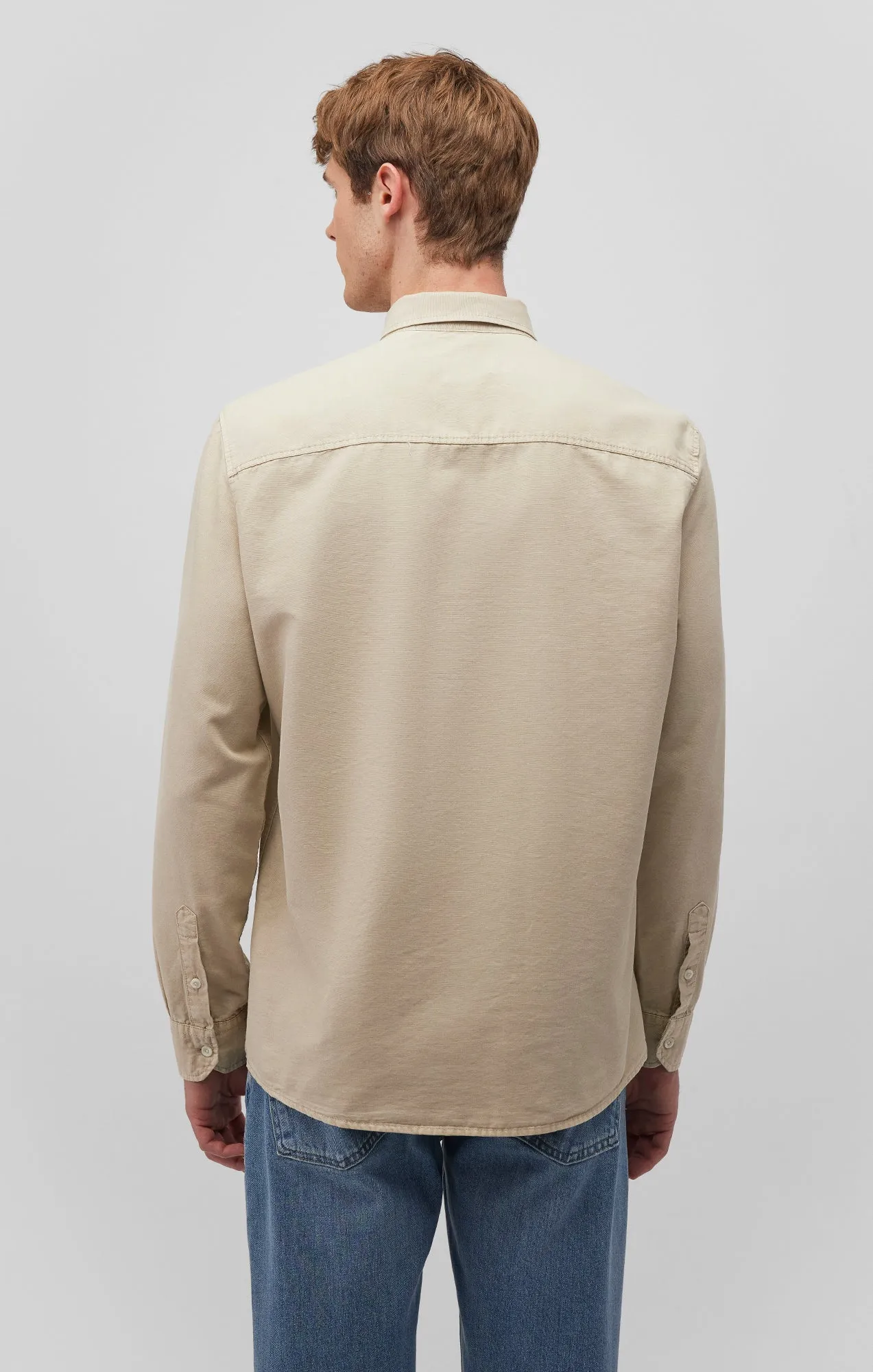 ONE POCKET BUTTON-UP SHIRT IN PELICAN Round Collar