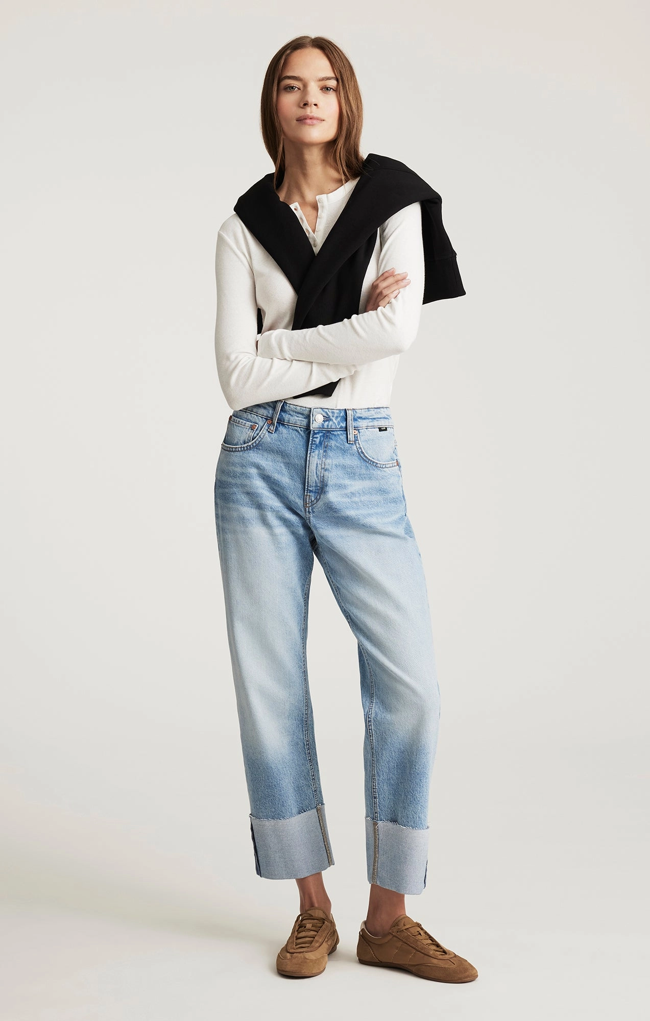 Home Comfort Party Look Modern Minimalist SAVANNAH CUFFED STRAIGHT LEG IN LIGHT BRUSHED CLASSIC BLUE