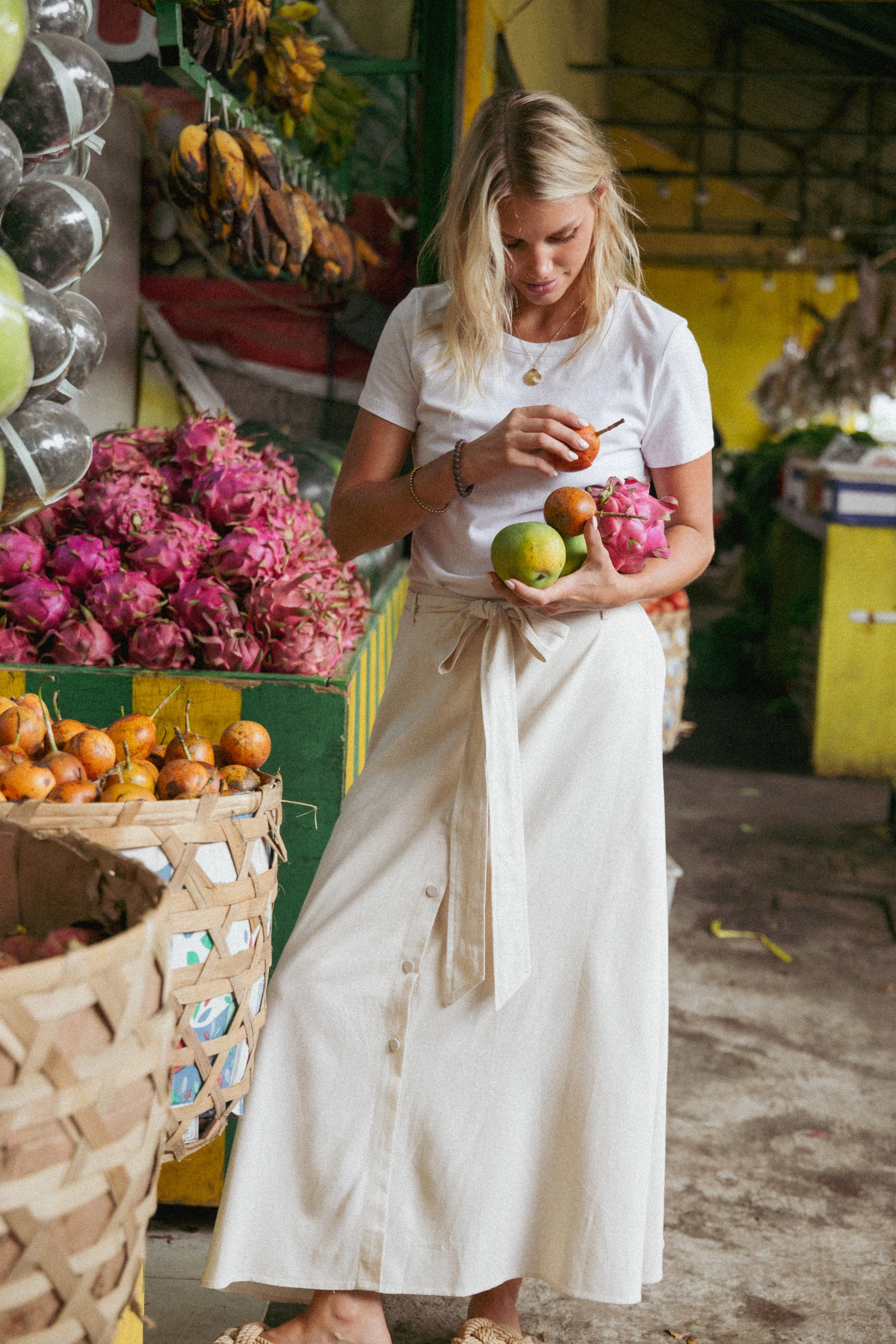 Tapered Cut Xander Tie Waist Midi Skirt - Oatmeal