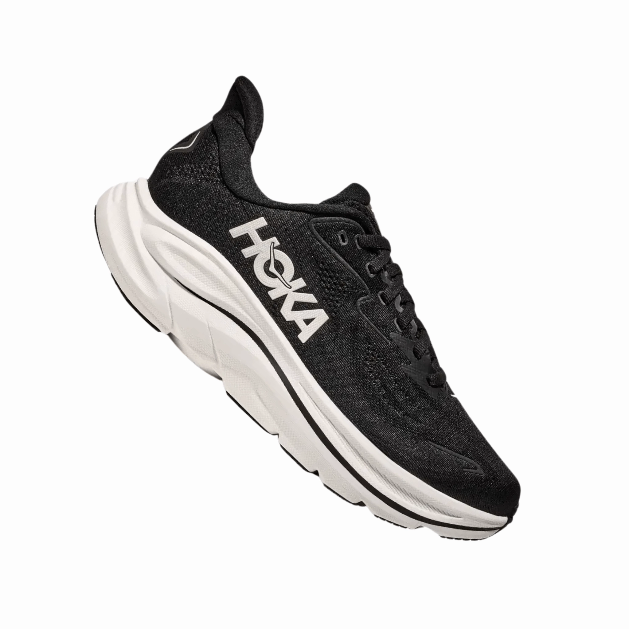 HOKA Men's Clifton 10 Running Shoes - Black/White Collared Ankle Street cushioning