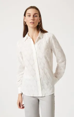 Fashion Forward Evening Elegance SHEER TEXTURED BUTTON-UP SHIRT IN ANTIQUE WHITE
