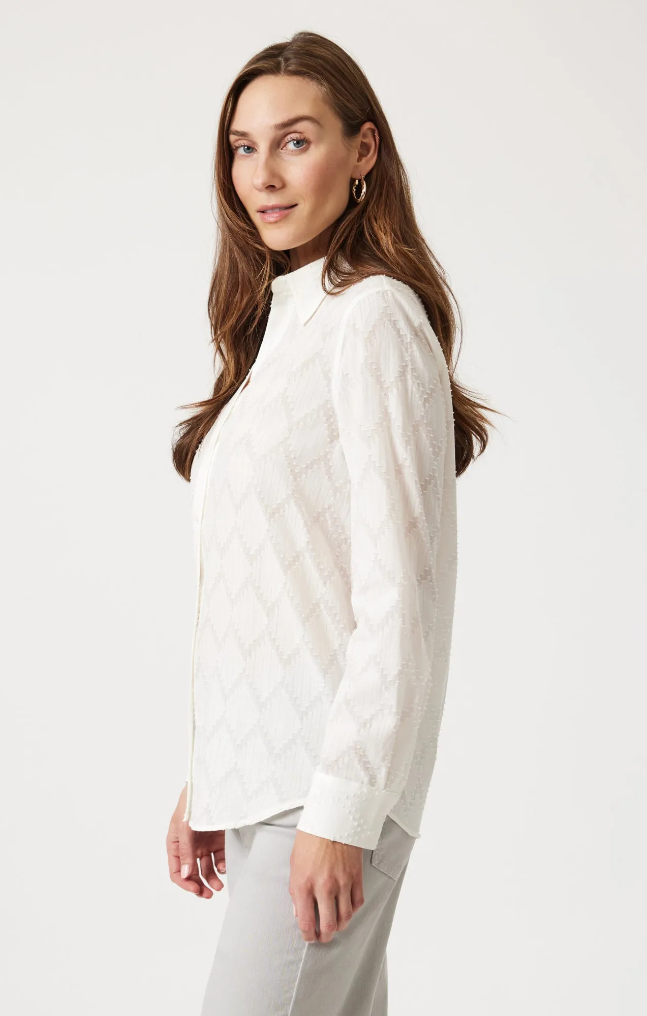 Relaxed Silhouette Camping Essential SHEER TEXTURED BUTTON-UP SHIRT IN ANTIQUE WHITE
