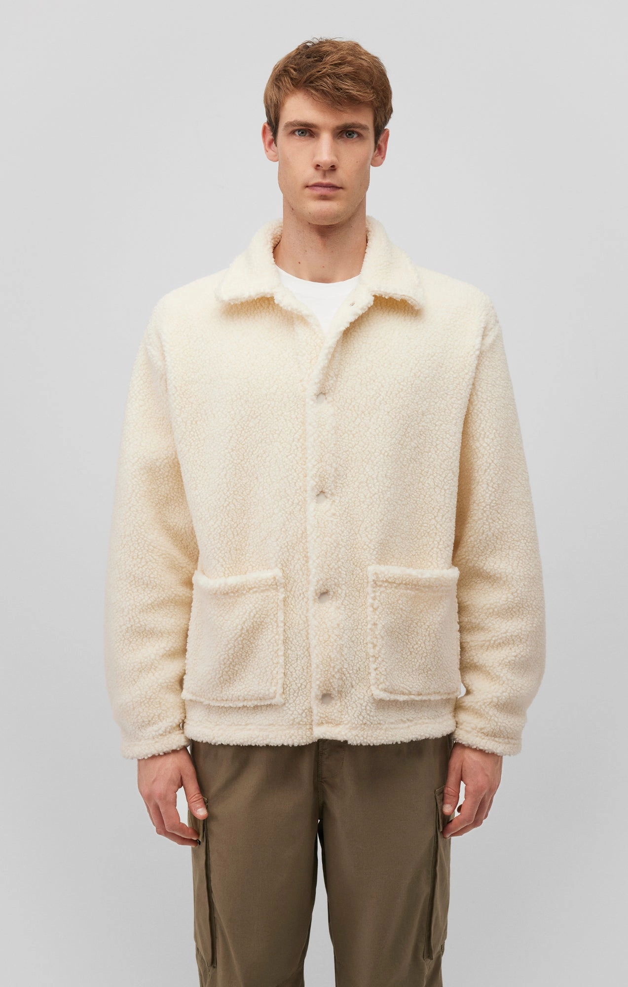 AdjustableCuffs SHERPA BUTTON-UP JACKET IN ANTIQUE WHITE
