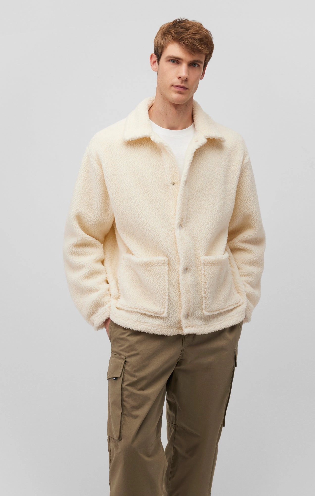 Sleek Outer OdorControlTreatment SHERPA BUTTON-UP JACKET IN ANTIQUE WHITE