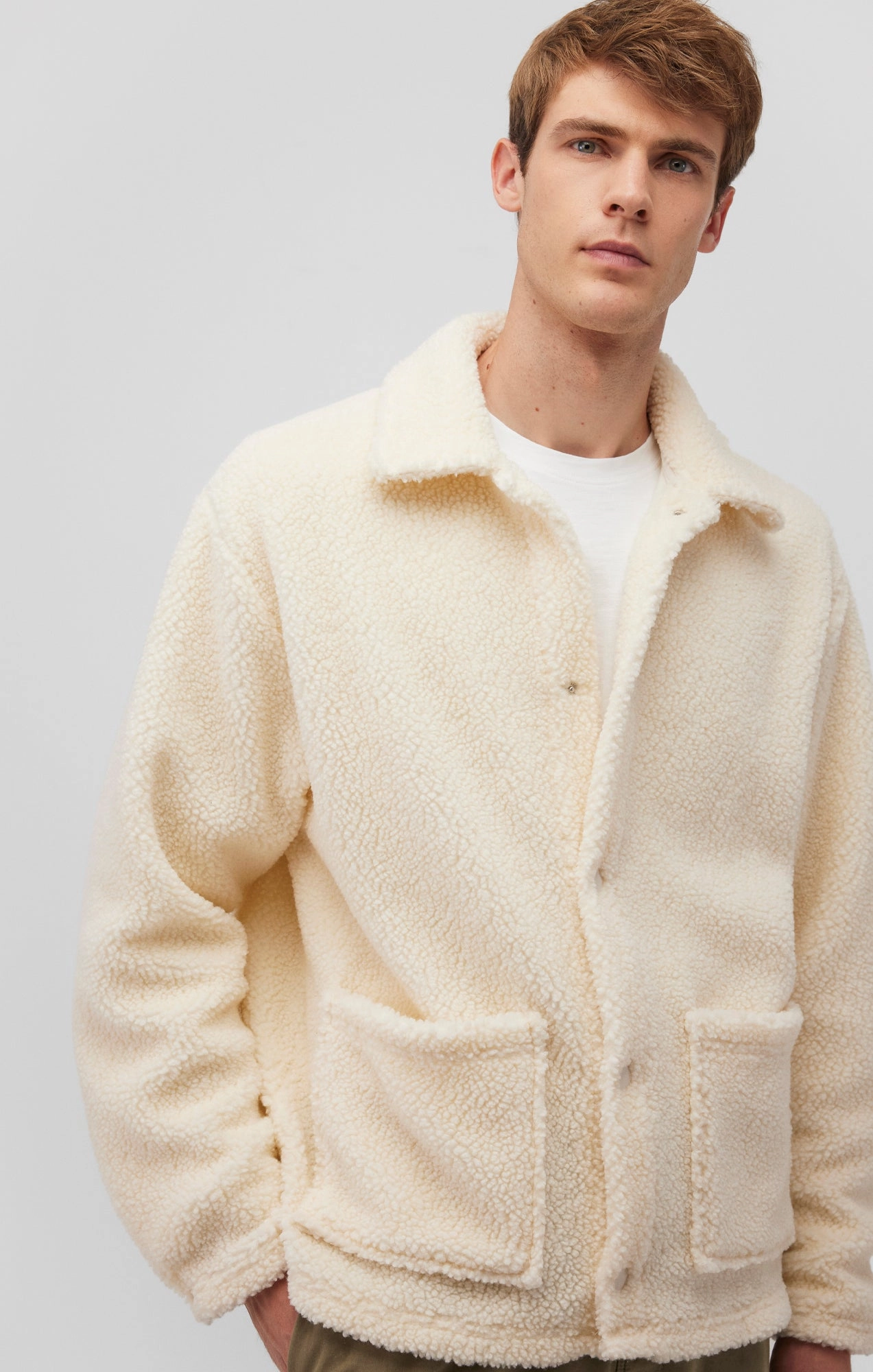 Non Bulky Insulation Glow In The Dark Trim SHERPA BUTTON-UP JACKET IN ANTIQUE WHITE