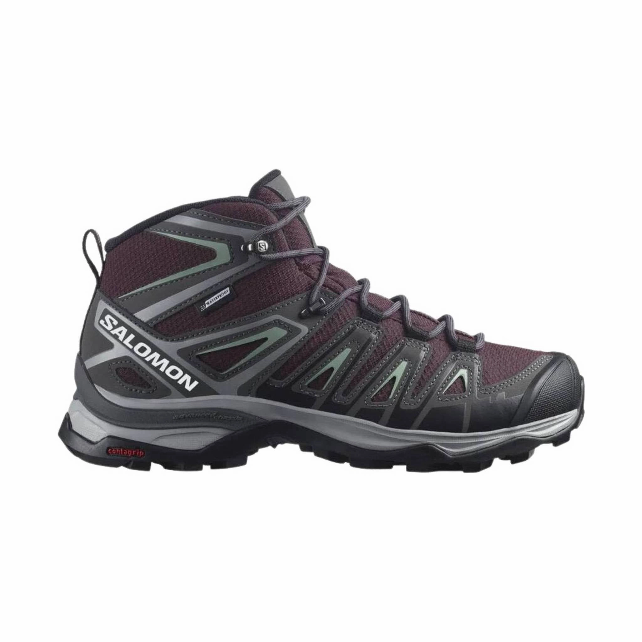 Salomon Women's X Ultra Pioneer Mid Waterproof Hiking Boots - Wine Tasting/Magnet/Granite Green Closed Toe Design Anti Odor Outdoor Trek