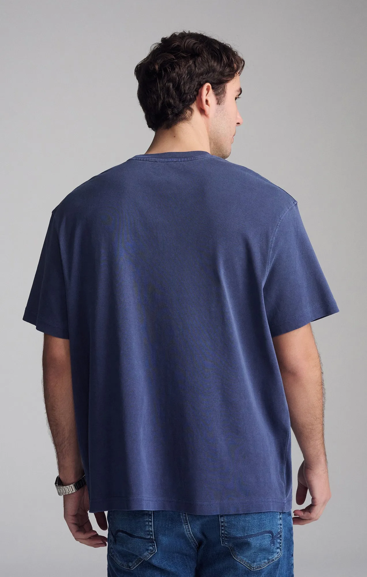 SHORT SLEEVE CREW NECK T-SHIRT IN BLACK IRIS Durable Material Plus Size