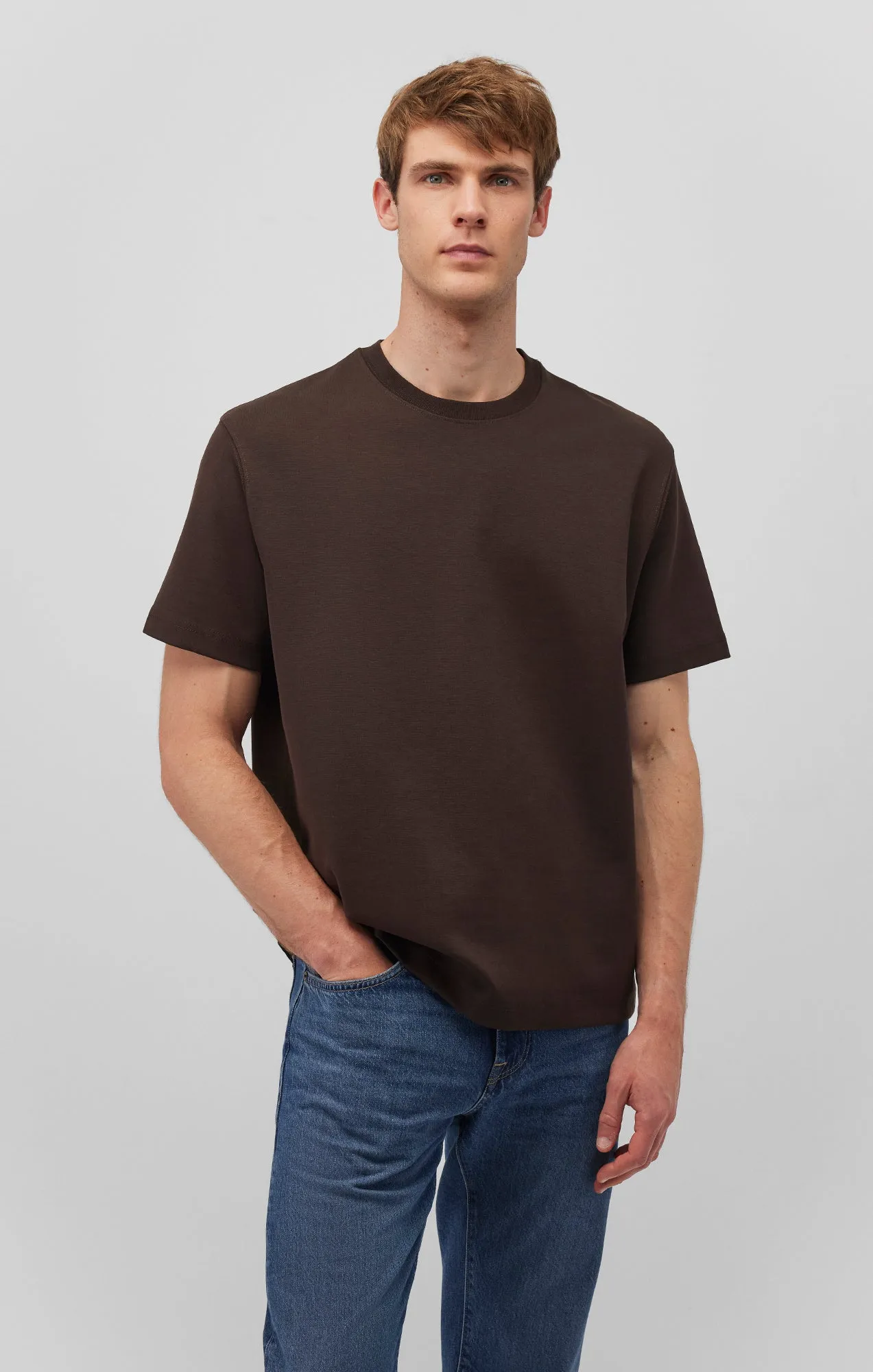 SHORT SLEEVE CREW NECK T-SHIRT IN CHOCOLATE TORTE Comfortable and Chic Elastic waist