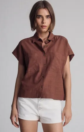 SHORT SLEEVE DOUBLE POCKET IN SHIRT IN SOFT SILK Effortless Style Zip Front