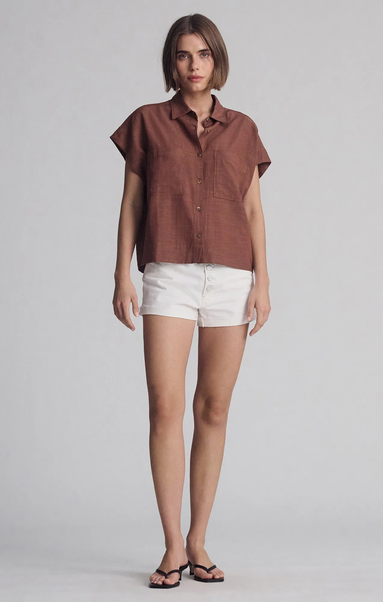 SHORT SLEEVE DOUBLE POCKET IN SHIRT IN SOFT SILK Designer Look Trendy Fashion