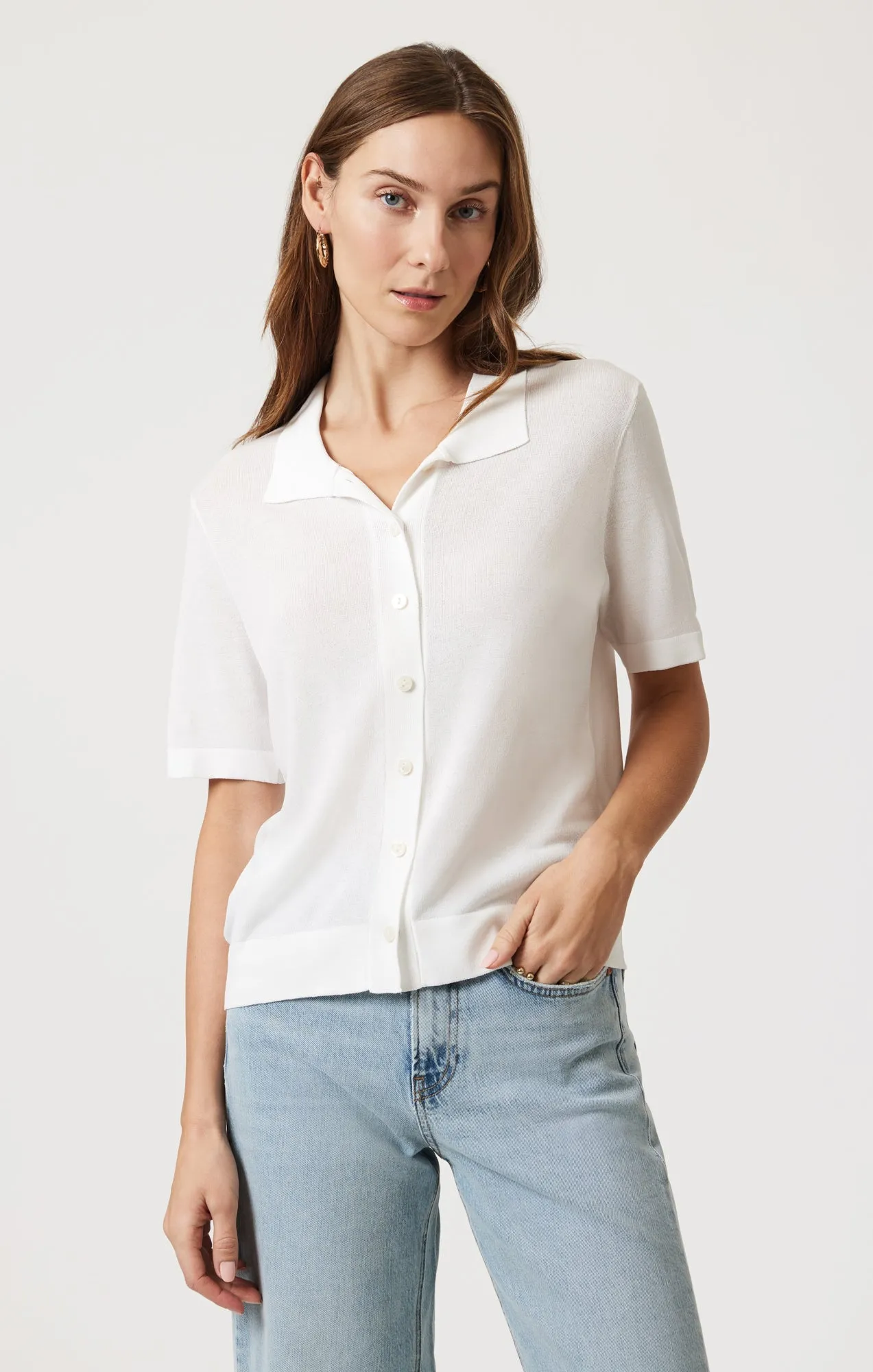 SHORT SLEEVE POLO CARDIGAN IN ANTIQUE Lightweight Comfort Limited Edition