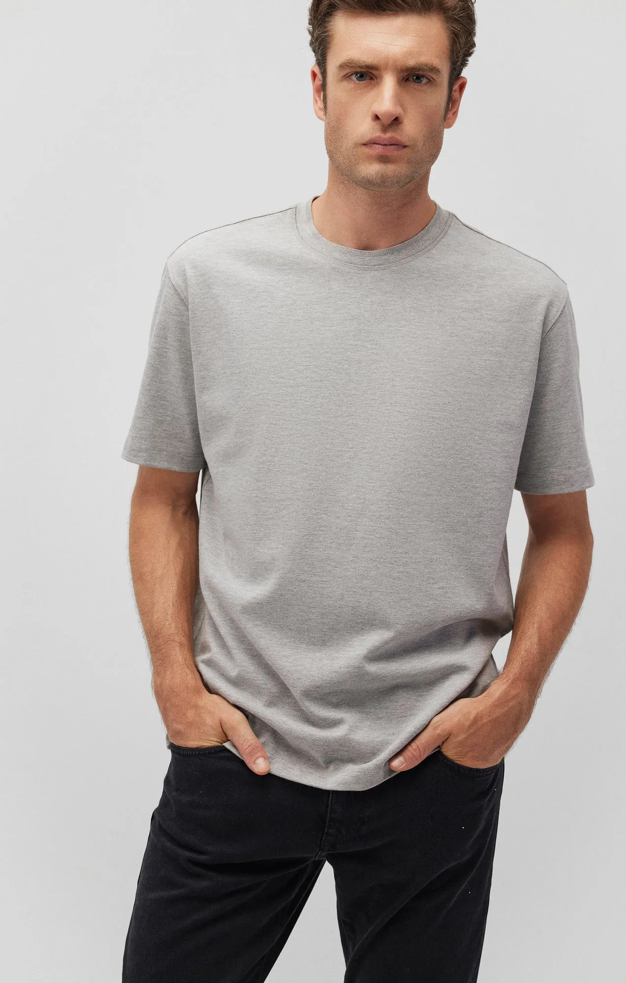 Stylish and Relaxed SHORT SLEEVE T-SHIRT IN LIGHT GREY MELANGE