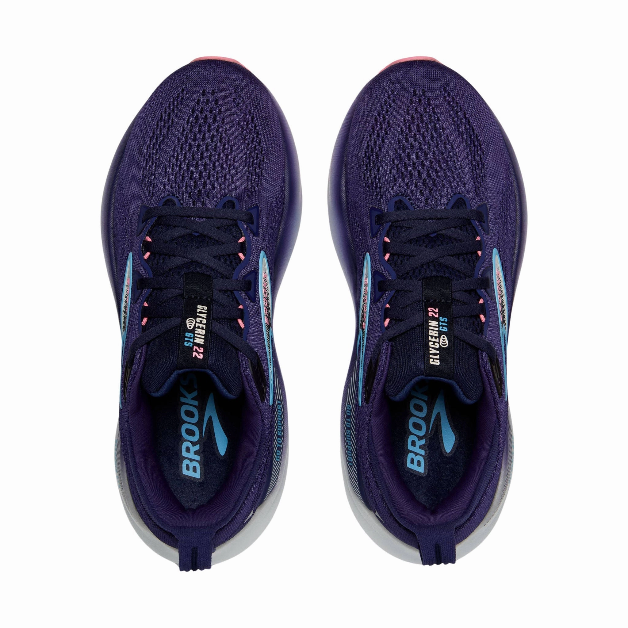 Brooks Women's Glycerin GTS 22 Road Running Shoes - Blue Ribbon/Peacoat/Dianthus Breath Grip Stitch Free Construction