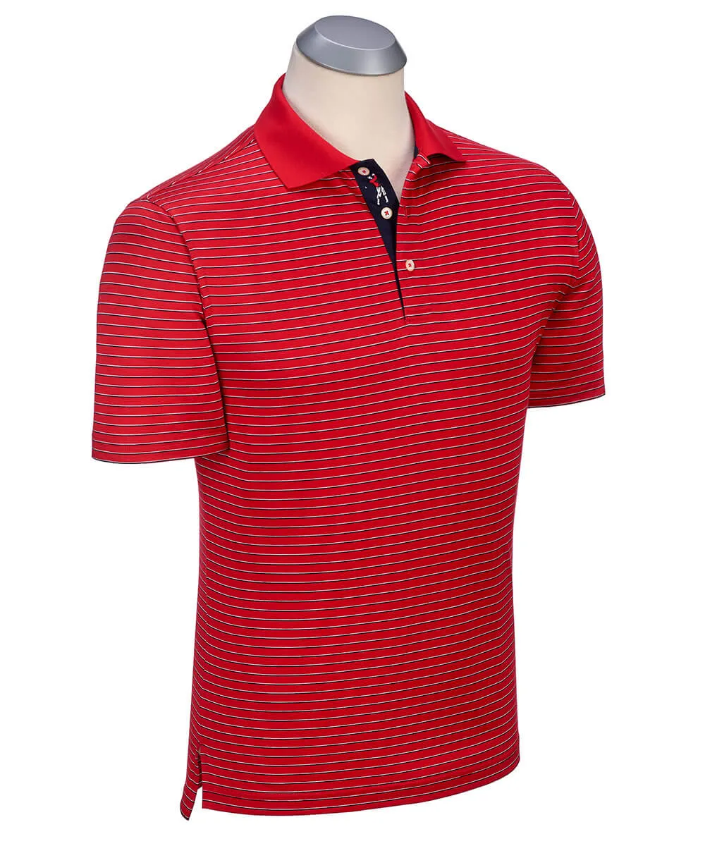 Signature Pisano Stripe 100% Mercerized Cotton Short Sleeve Polo Shirt NonRestrictive Shoulder Design Timeless Wearable