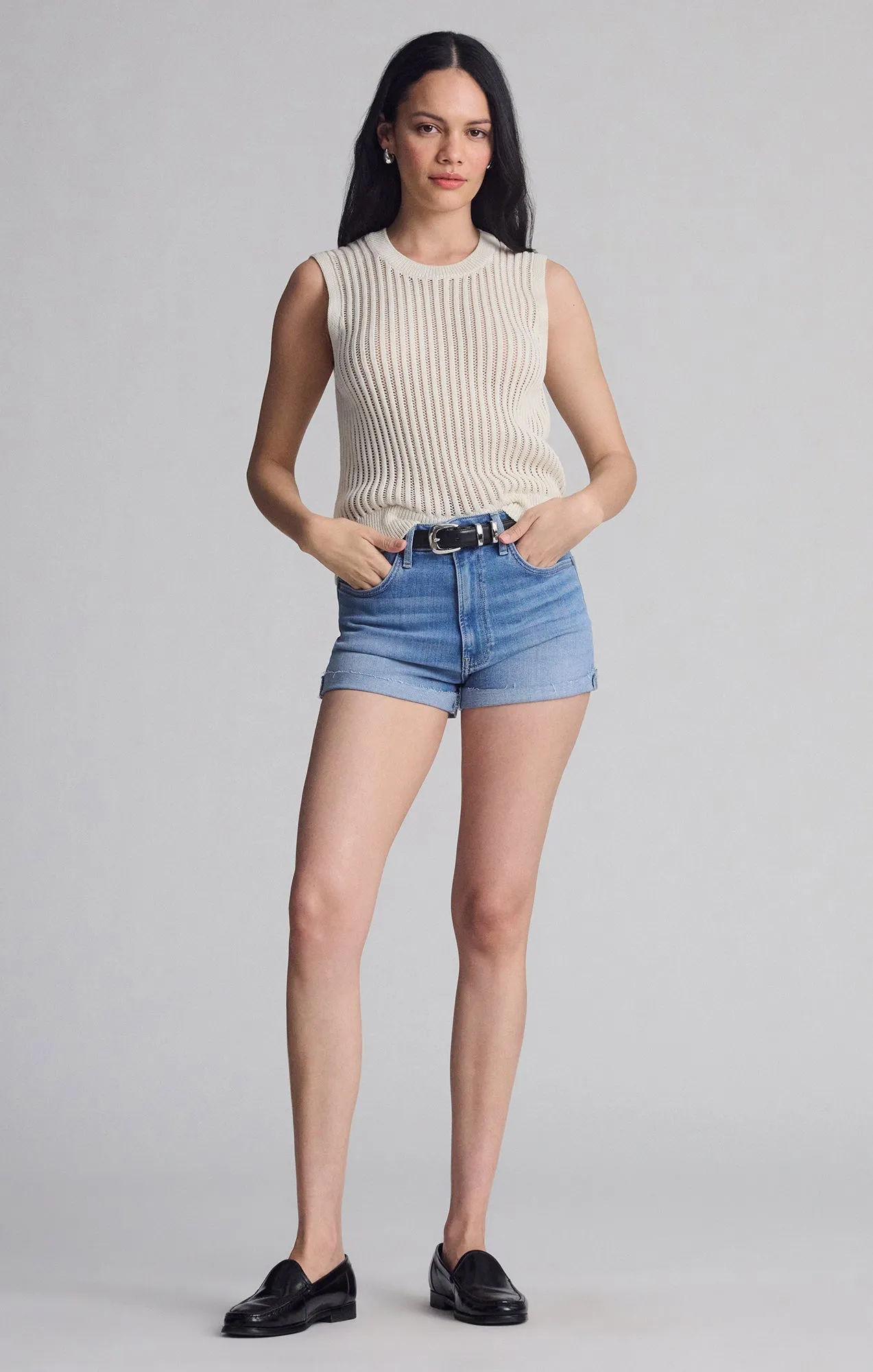 Relaxed Style Everyday Comfort VIVIA CUFFED SHORTS IN LIGHT FLEX BLUE