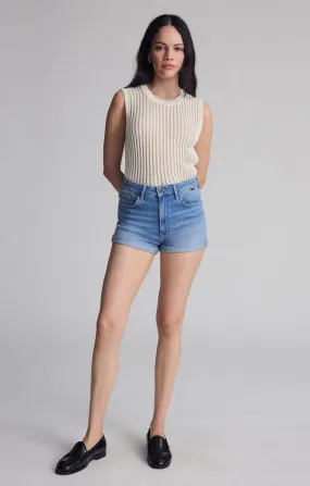 Polyester shorts VIVIA CUFFED SHORTS IN LIGHT FLEX BLUE