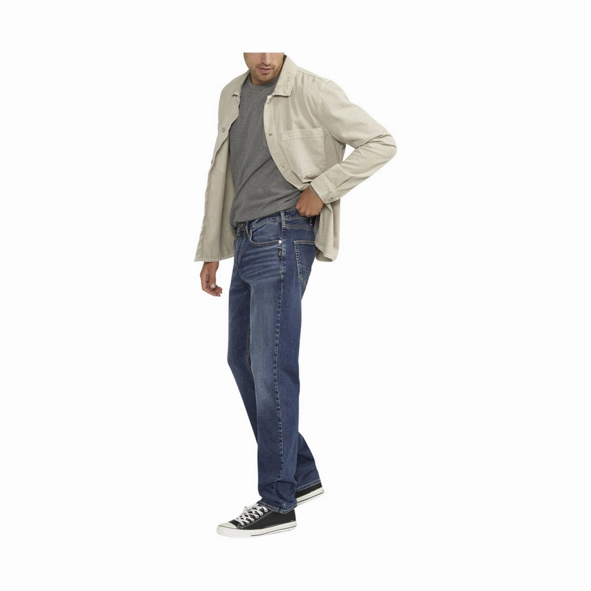 Ready to Wear Textured Loose Luxury Silver Jeans Men's Machray Athletic Fit Straight Leg Jeans - Indigo