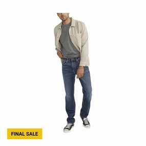 Casual Friday Classic Shopping Day Street Fashion Textured Silver Jeans Men's Machray Athletic Fit Straight Leg Jeans - Indigo